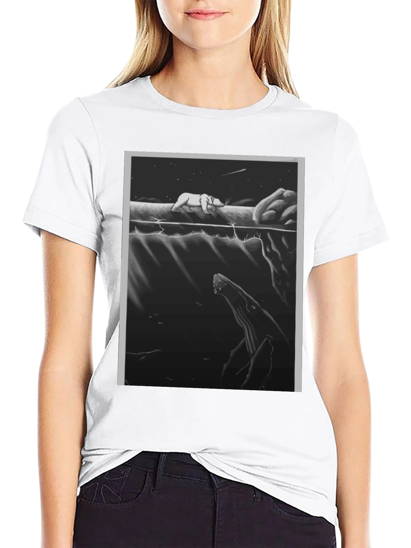 Black Graphic Tee: Polar Bear & Whale