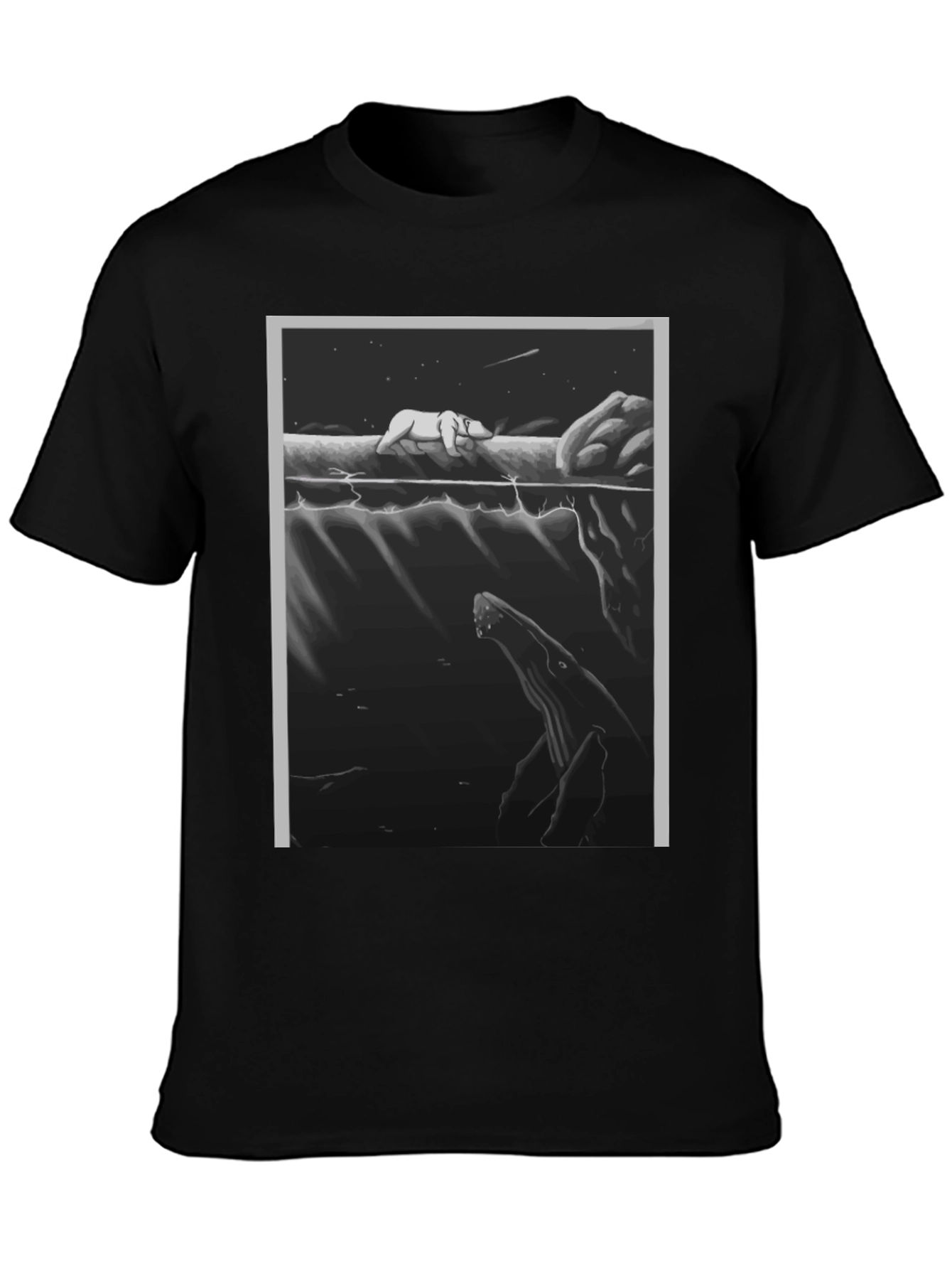 Black Graphic Tee: Polar Bear & Whale