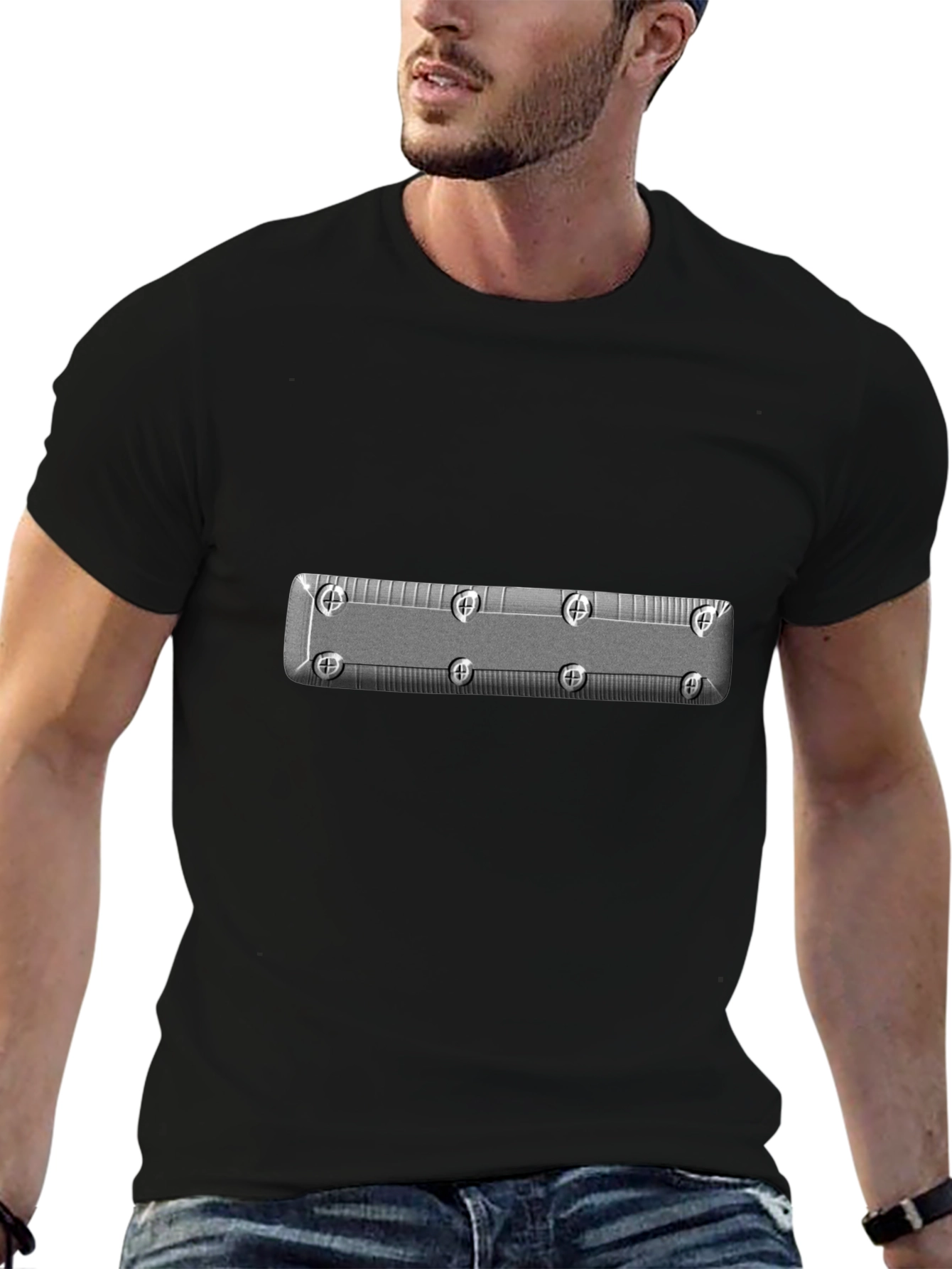 Cool Black T-Shirt with Industrial Silver Design
