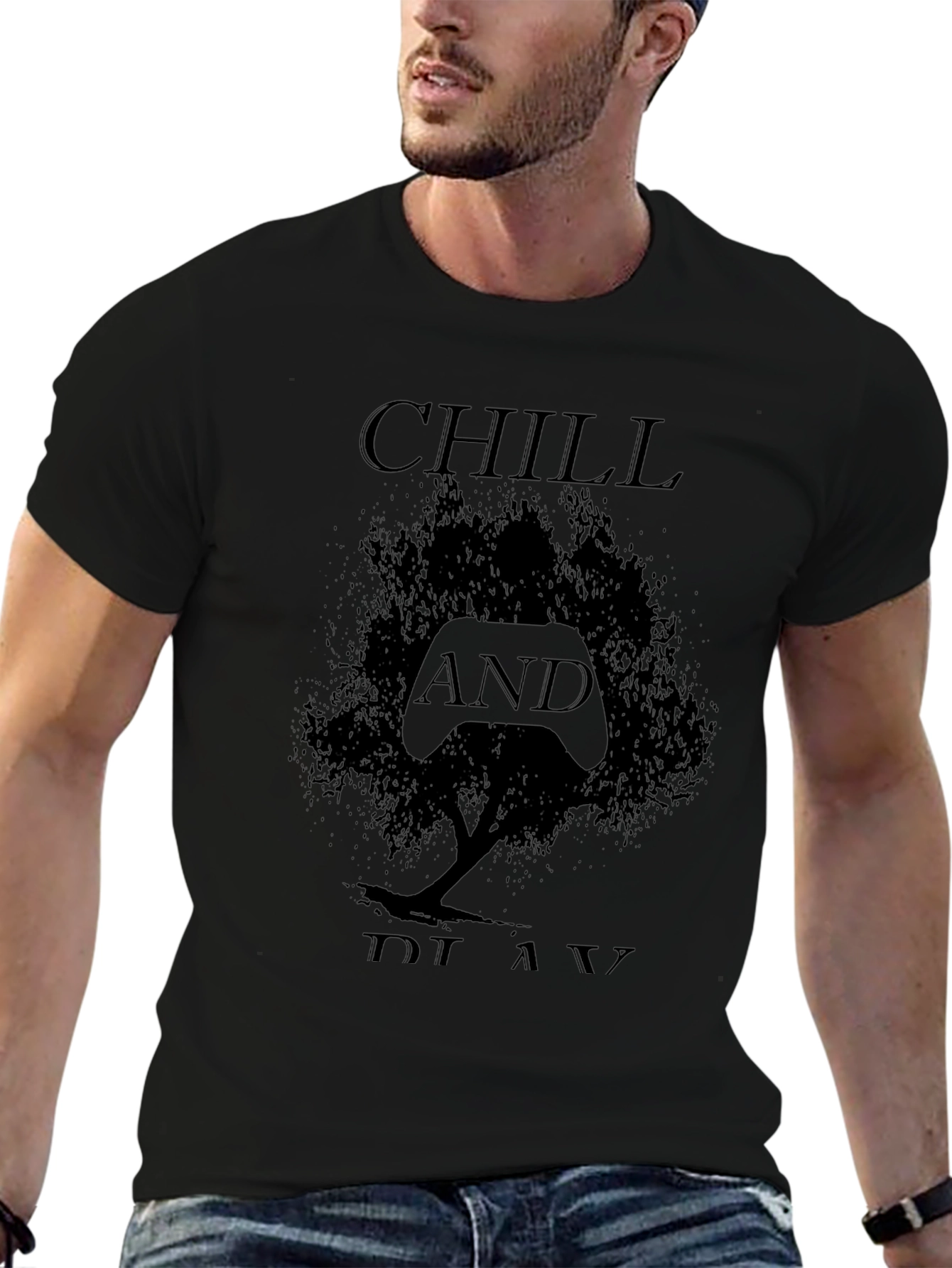 Chill and Play Black Graphic Tee
