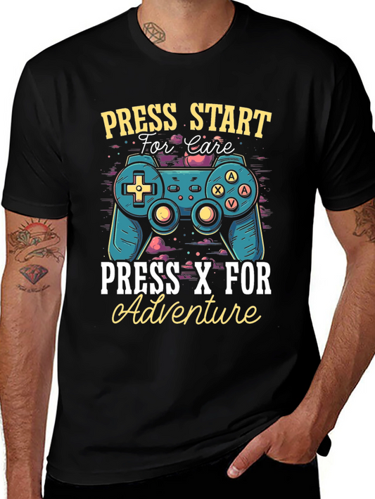 Gamer Tee: Press Start for Care X for Adventure!