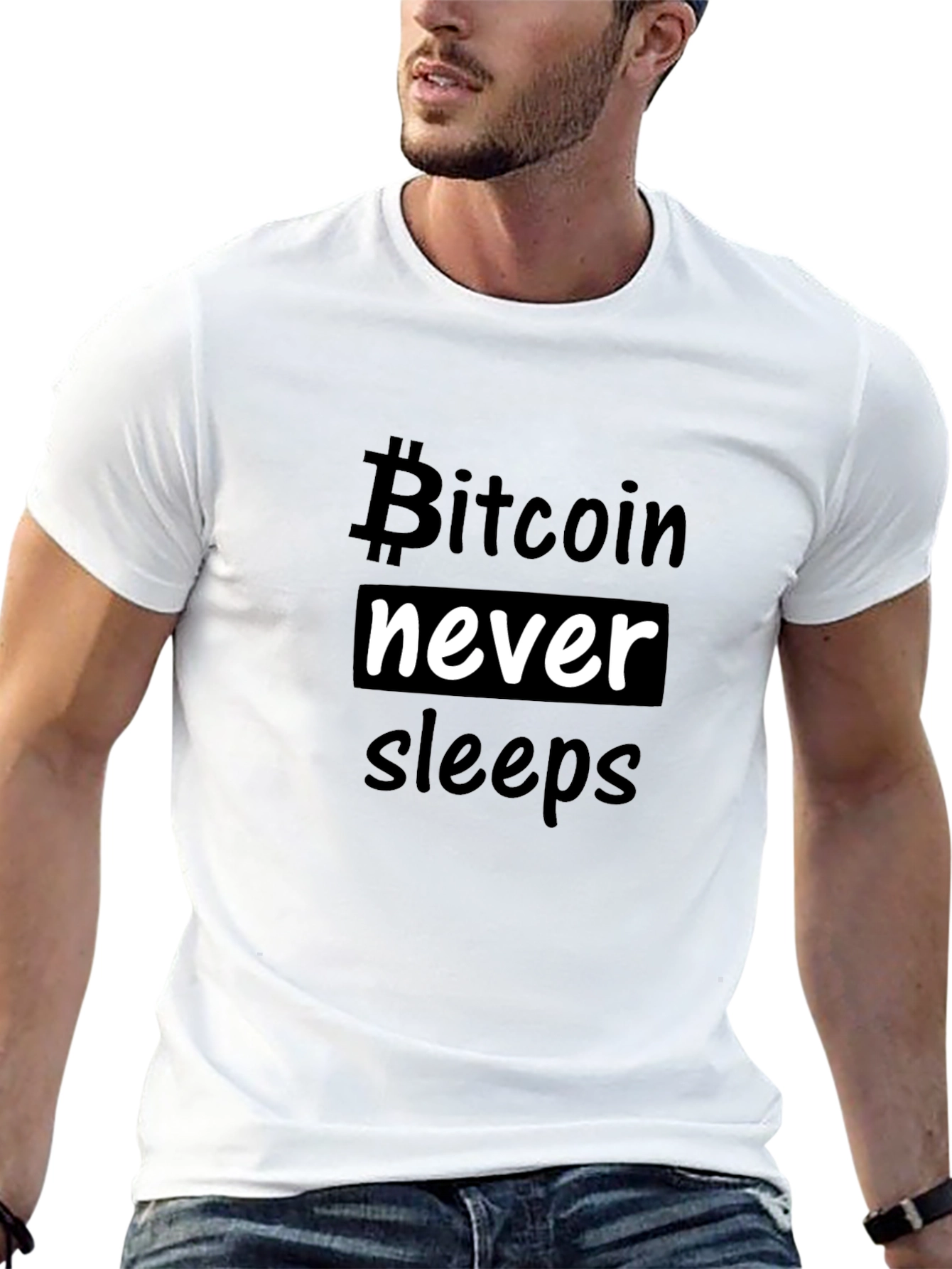 Bitcoin Never Sleeps Graphic T-Shirt - Black