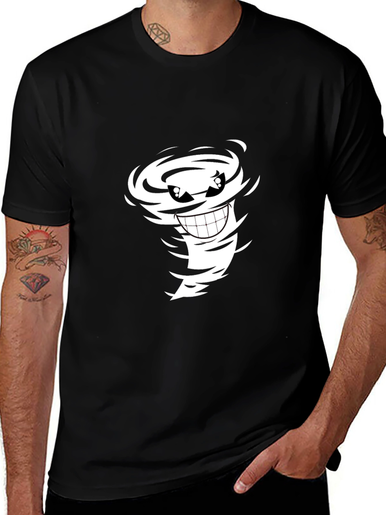 Cartoon Tornado Graphic Black Tee