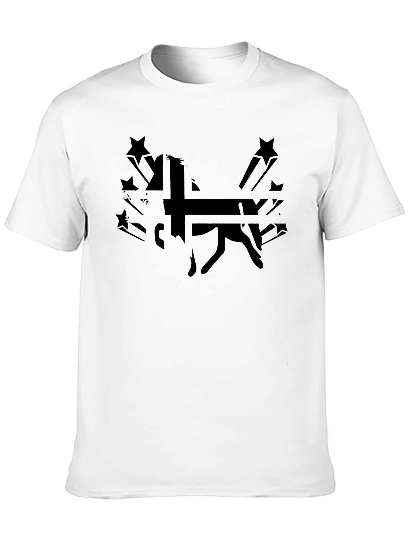 Black Graphic Tee - Silhouette Dog and Stars
