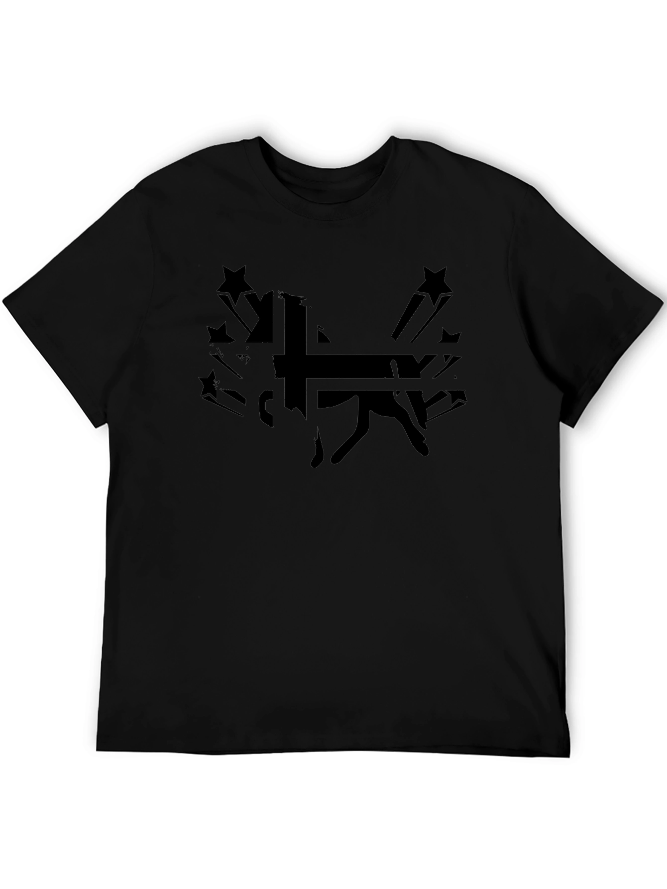 Black Graphic Tee - Silhouette Dog and Stars