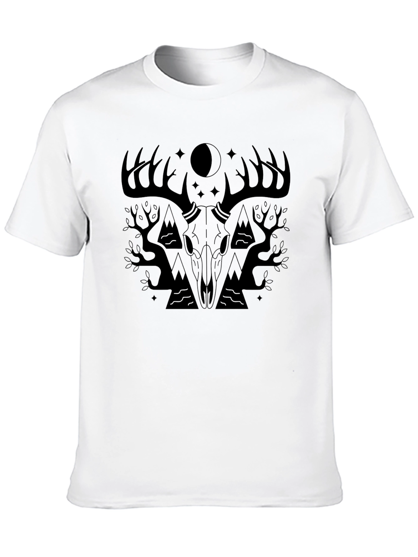 Mens Black T-Shirt with Deer Skull Graphic