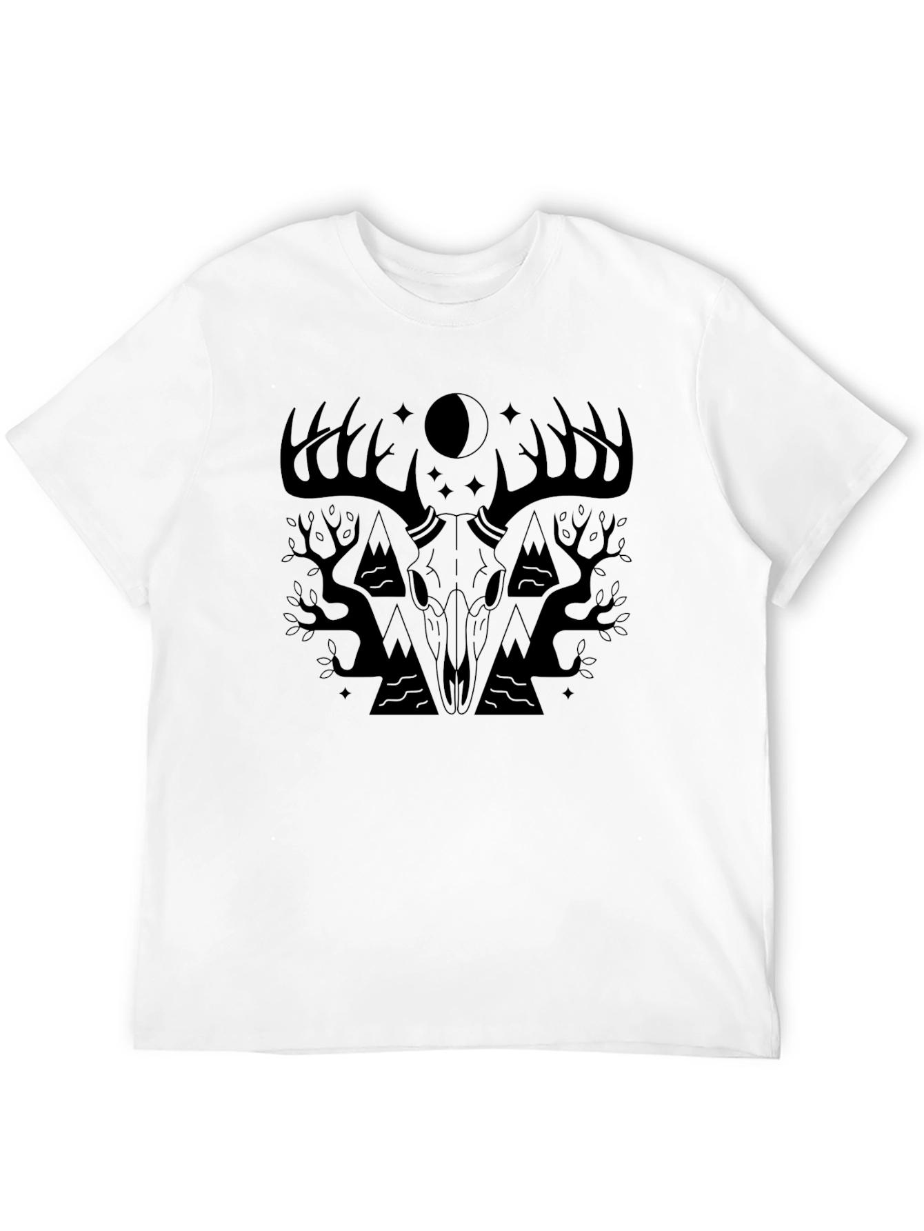 Mens Black T-Shirt with Deer Skull Graphic