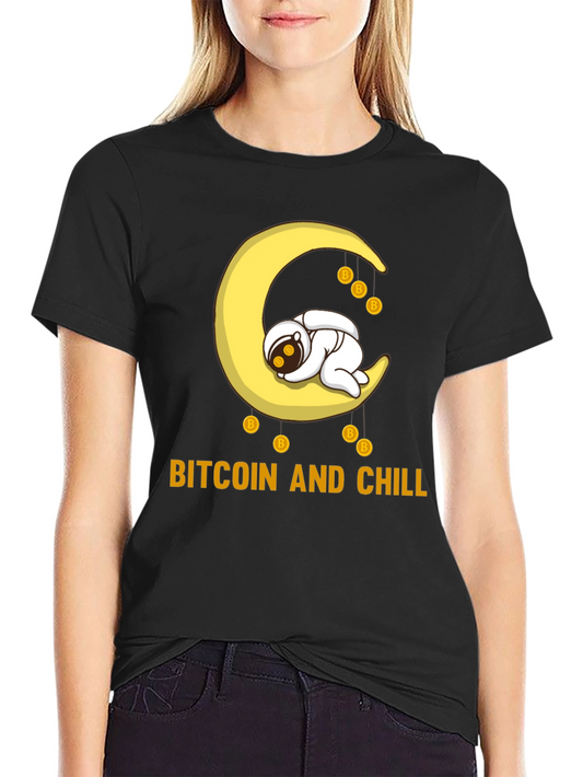 Bitcoin & Chill Black T-Shirt - Crypto Astronaut Moon Tee