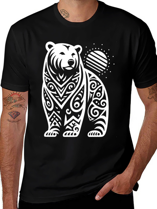Tribal Bear Graphic Tee - Black Cotton Blend