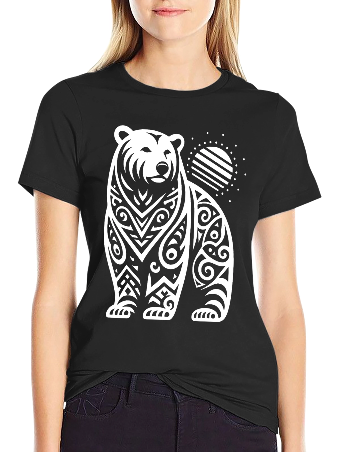 Tribal Bear Graphic Tee - Black Cotton Blend