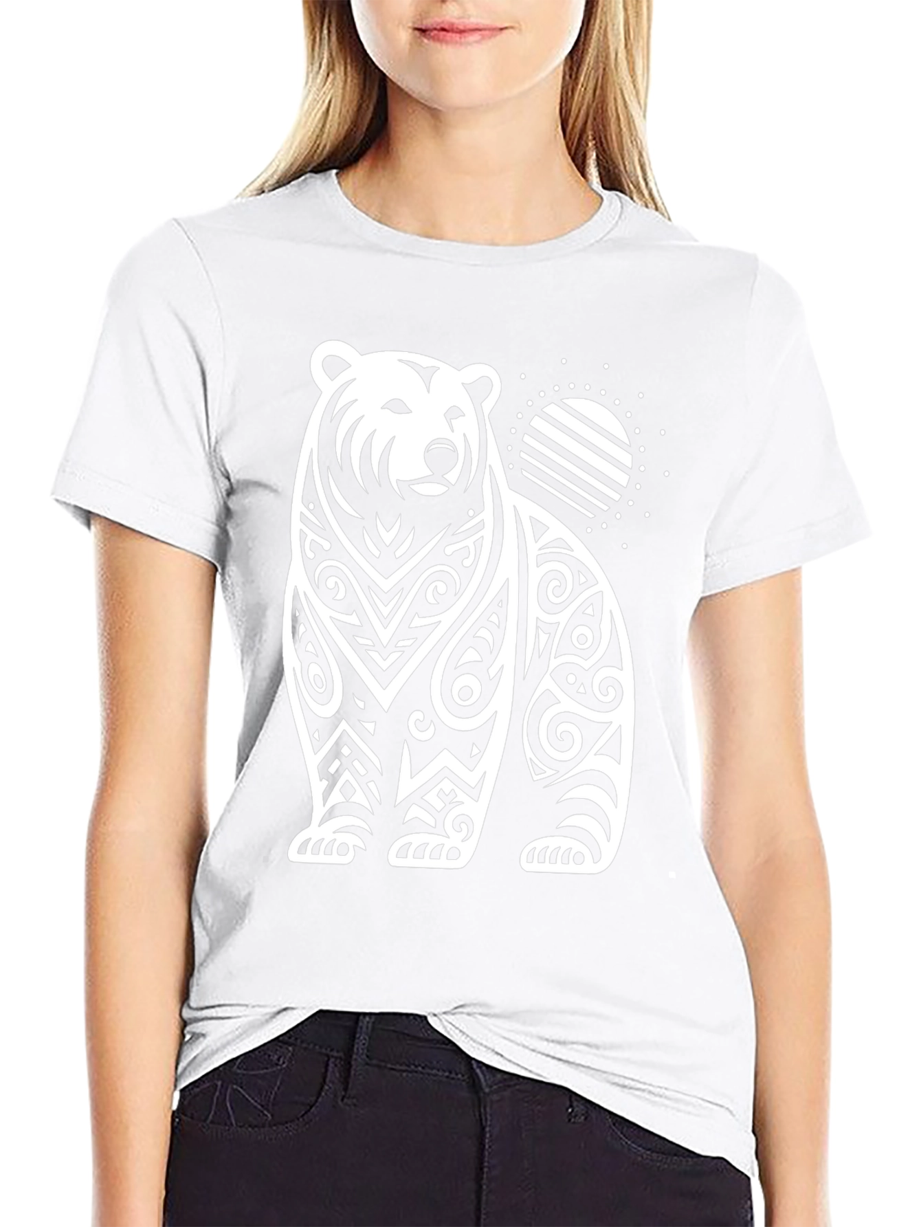 Tribal Bear Graphic Tee - Black Cotton Blend