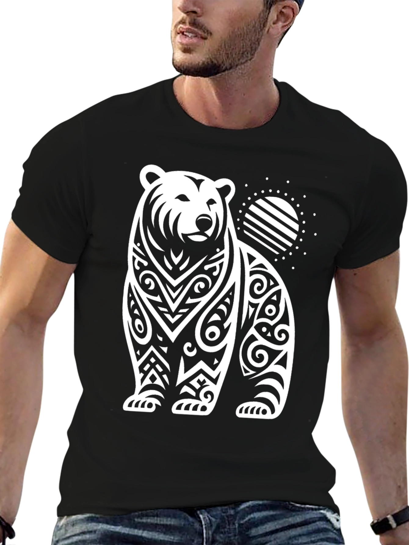 Tribal Bear Graphic Tee - Black Cotton Blend