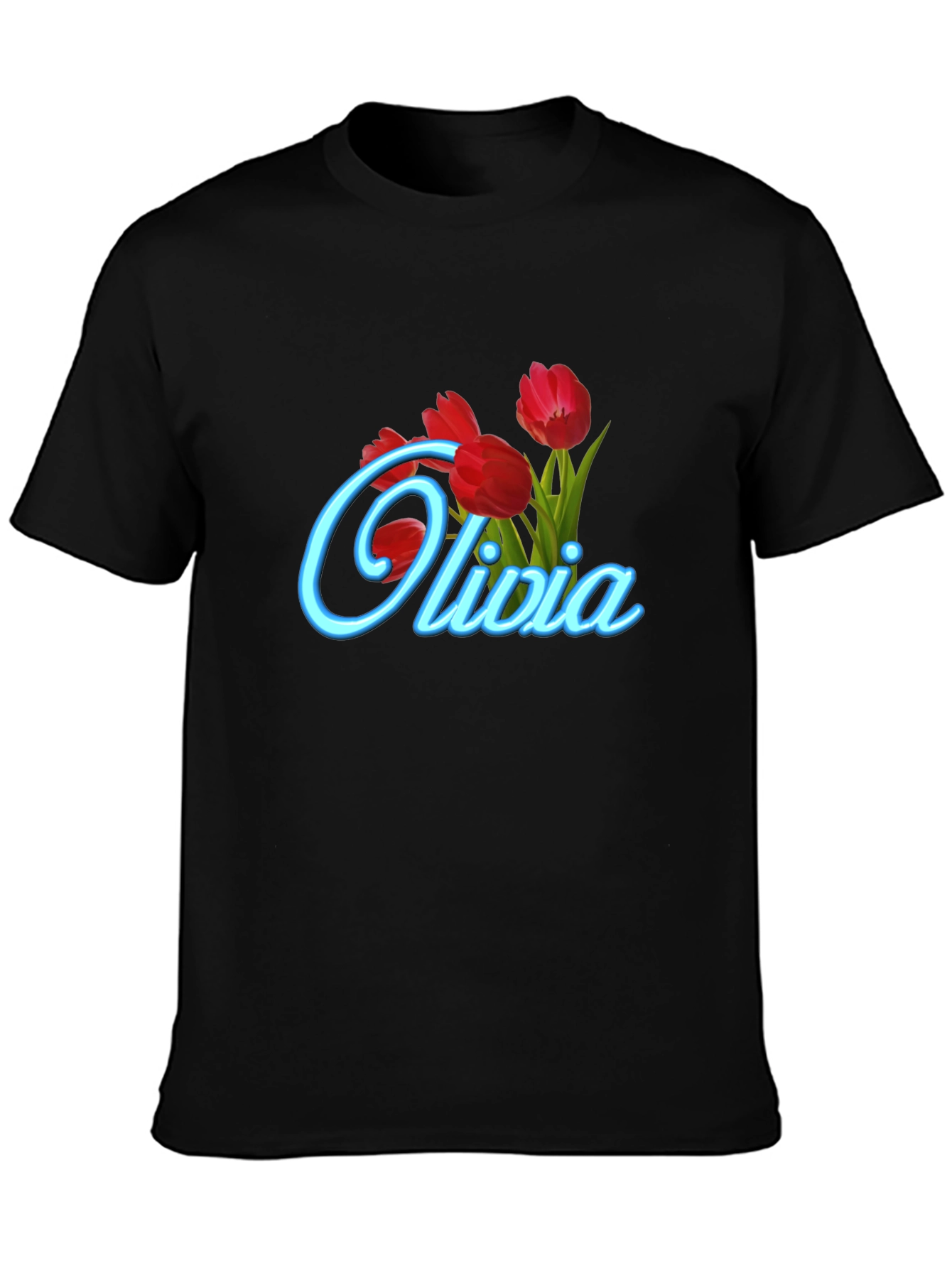 Olivia Tulip Personalized Black T-Shirt