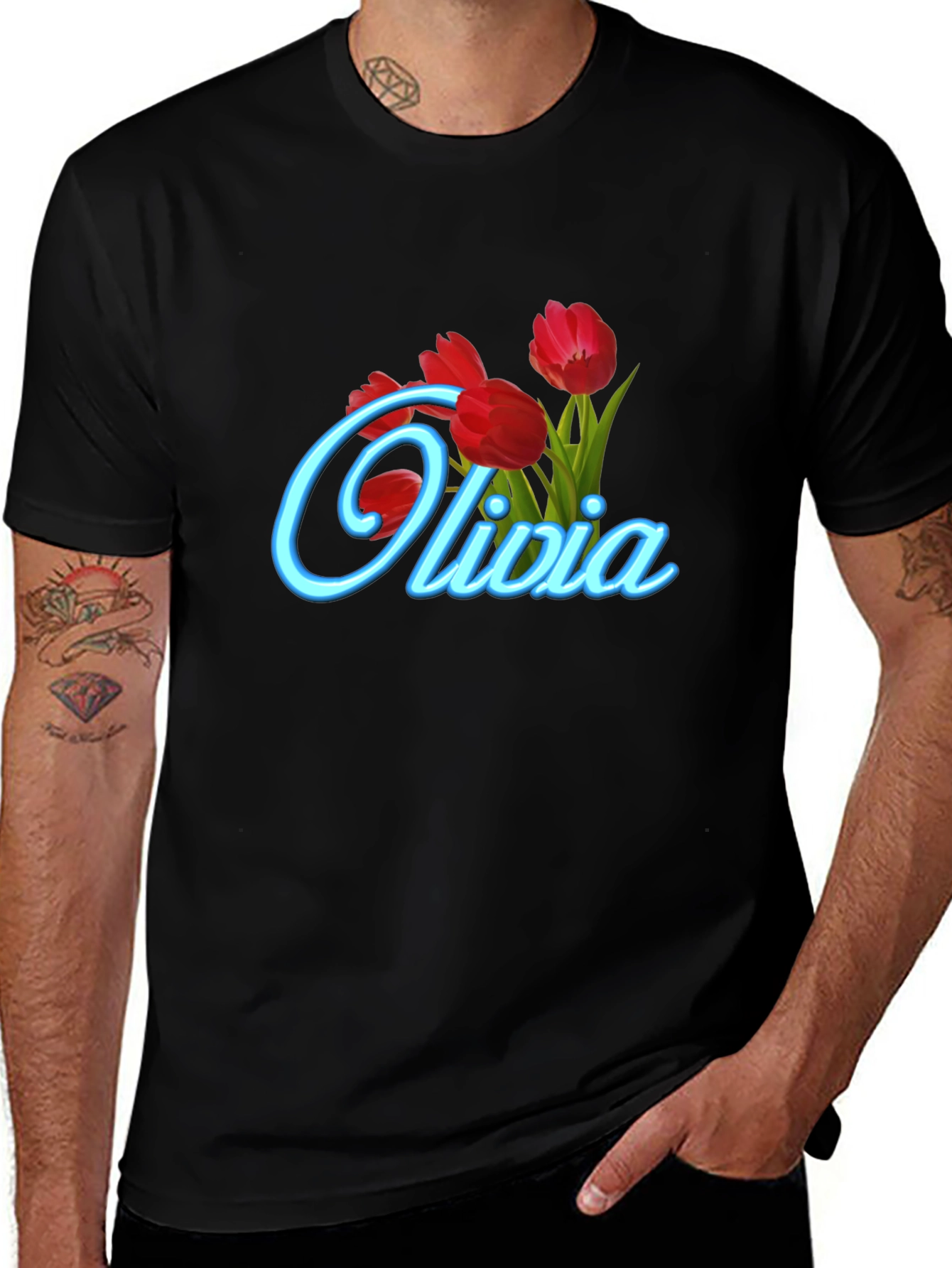 Olivia Tulip Personalized Black T-Shirt