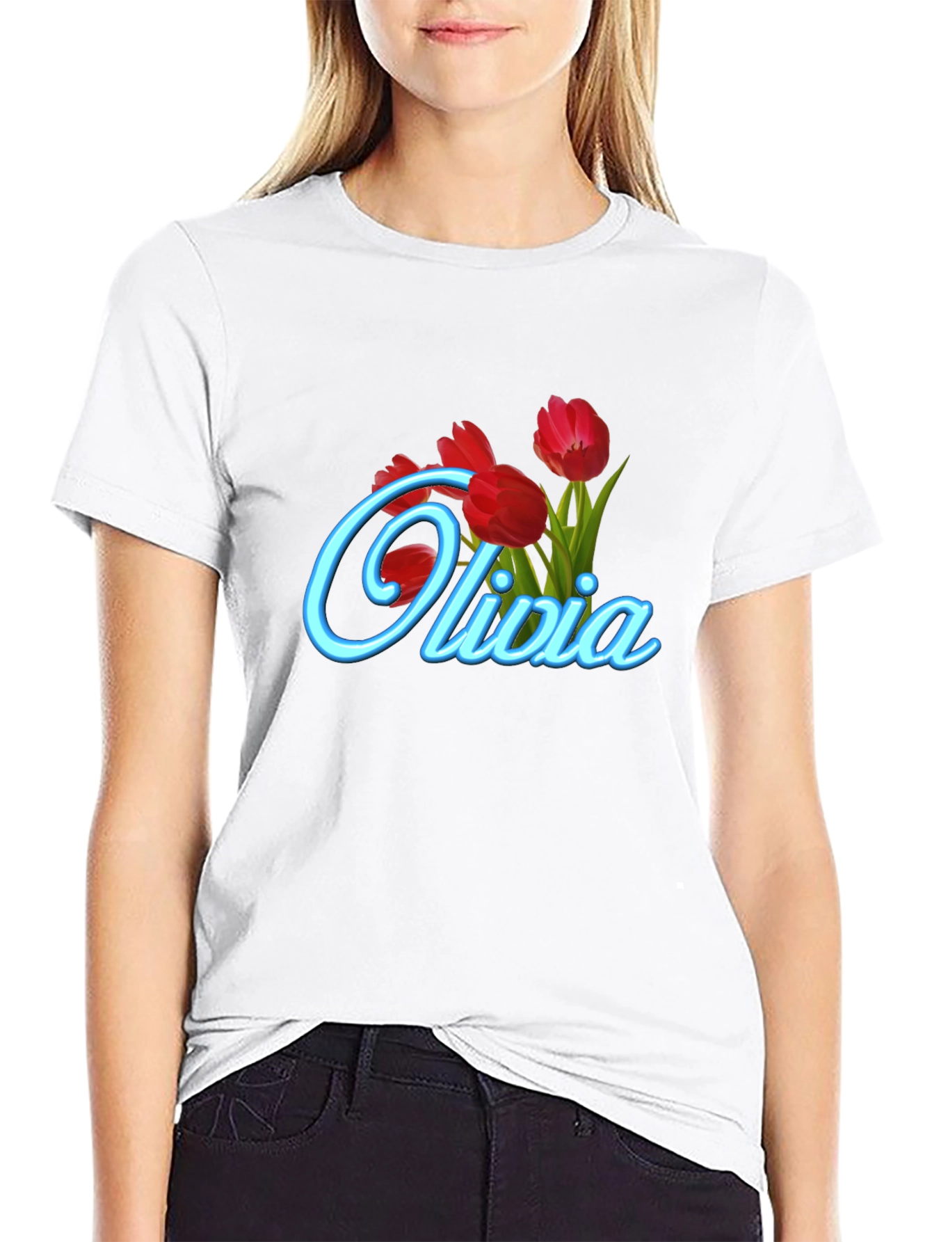 Olivia Tulip Personalized Black T-Shirt