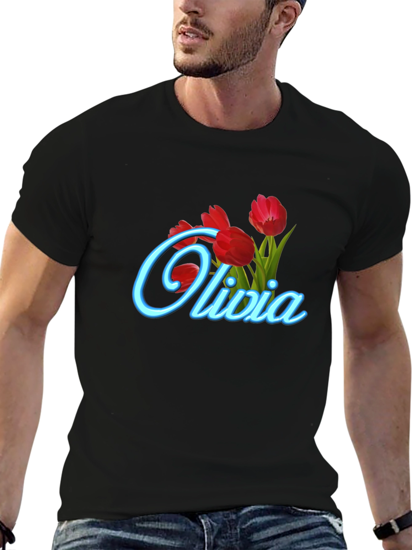 Olivia Tulip Personalized Black T-Shirt