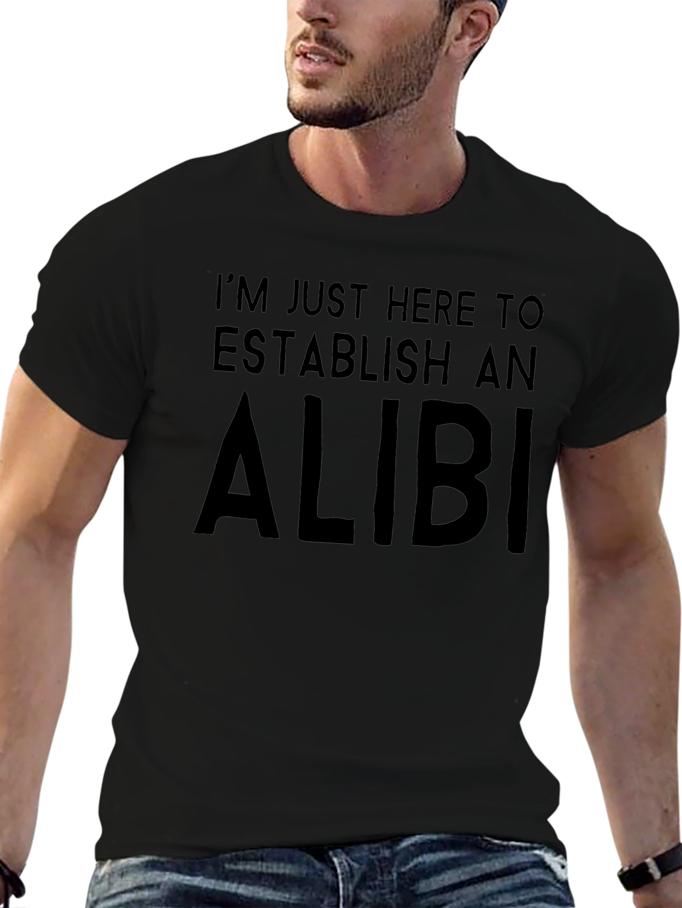 Alibi T-Shirt: Black Cotton Blend Casual Tee