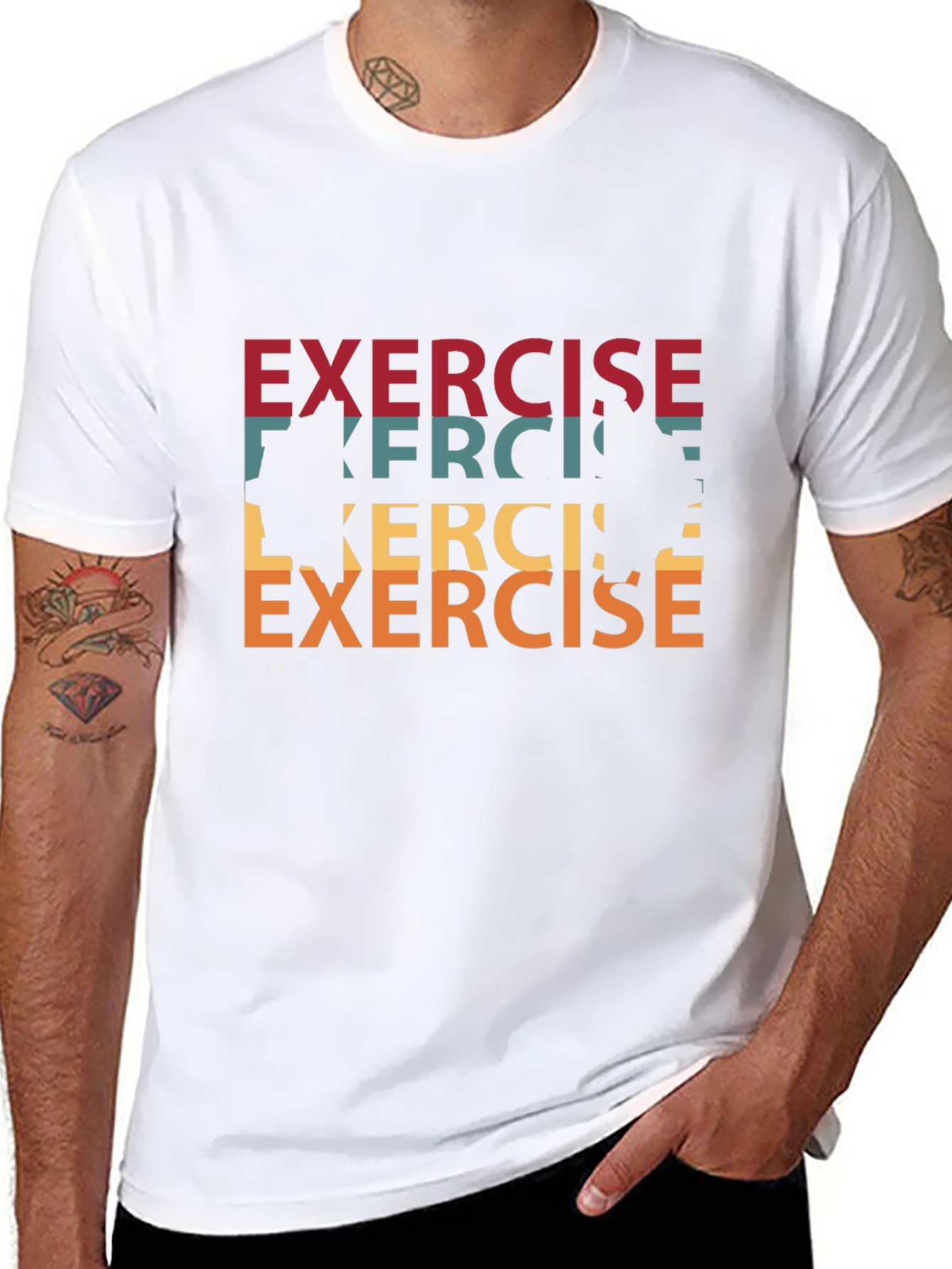Retro Exercise Graphic Tee - Black Cotton T-Shirt