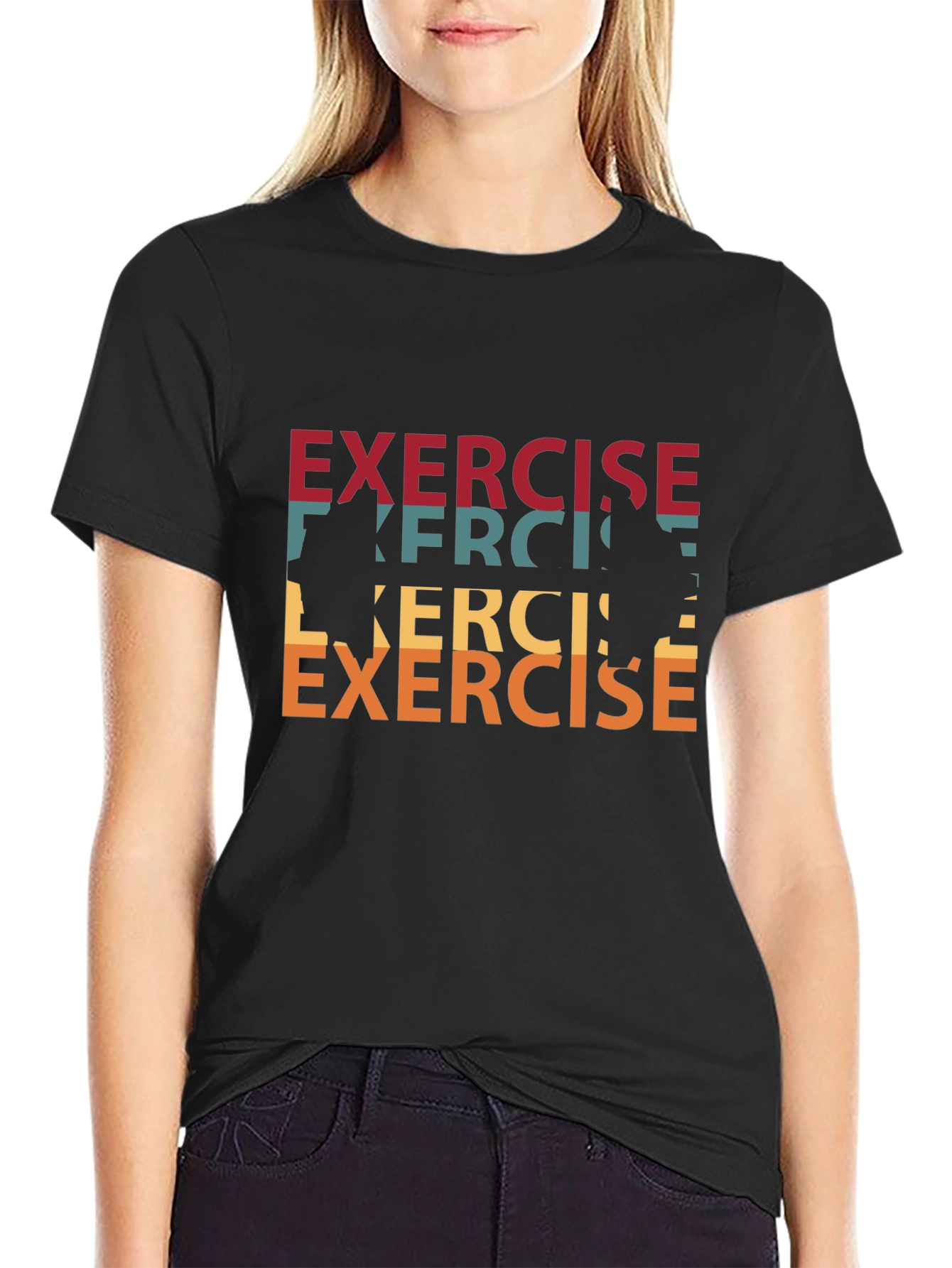 Retro Exercise Graphic Tee - Black Cotton T-Shirt