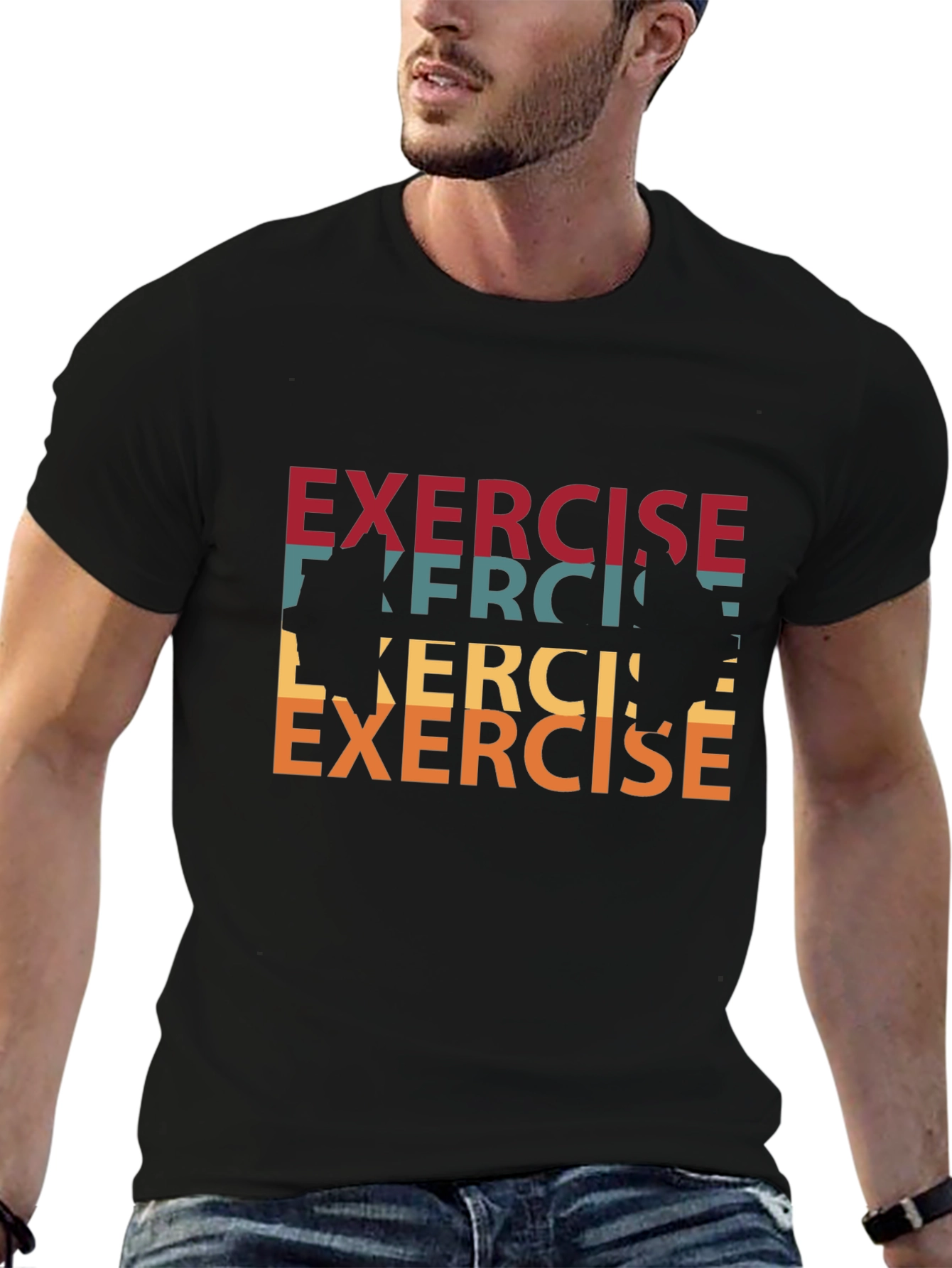 Retro Exercise Graphic Tee - Black Cotton T-Shirt