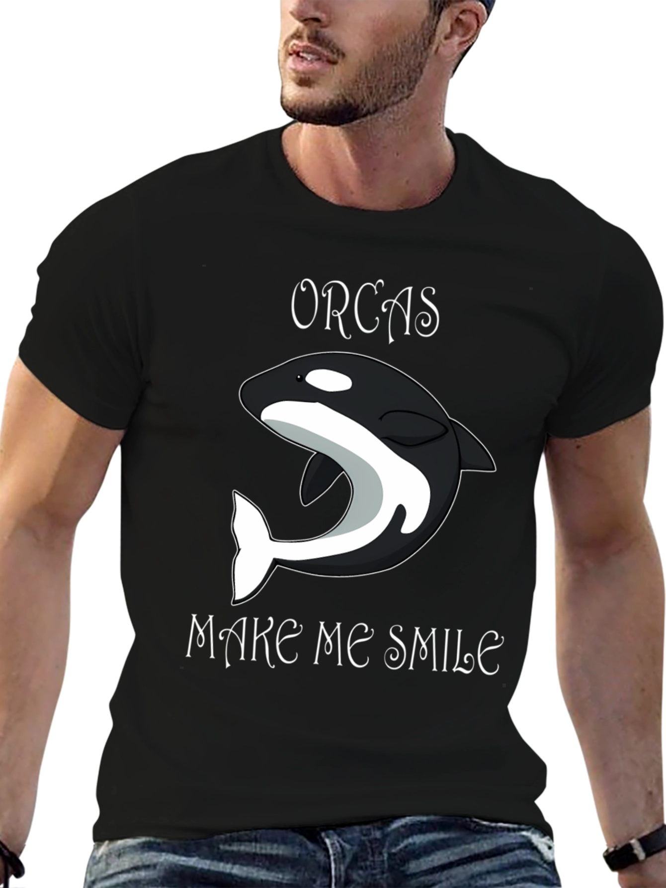 Orcas Make Me Smile Black T-Shirt