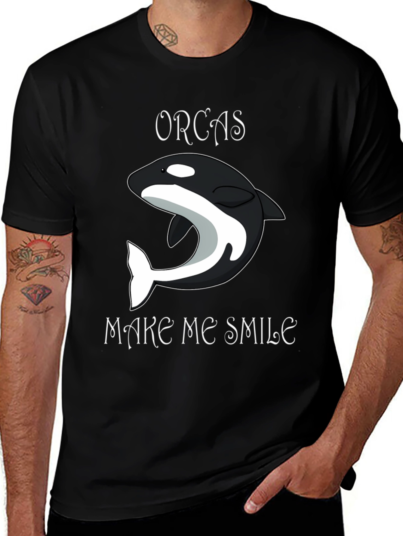 Orcas Make Me Smile Black T-Shirt