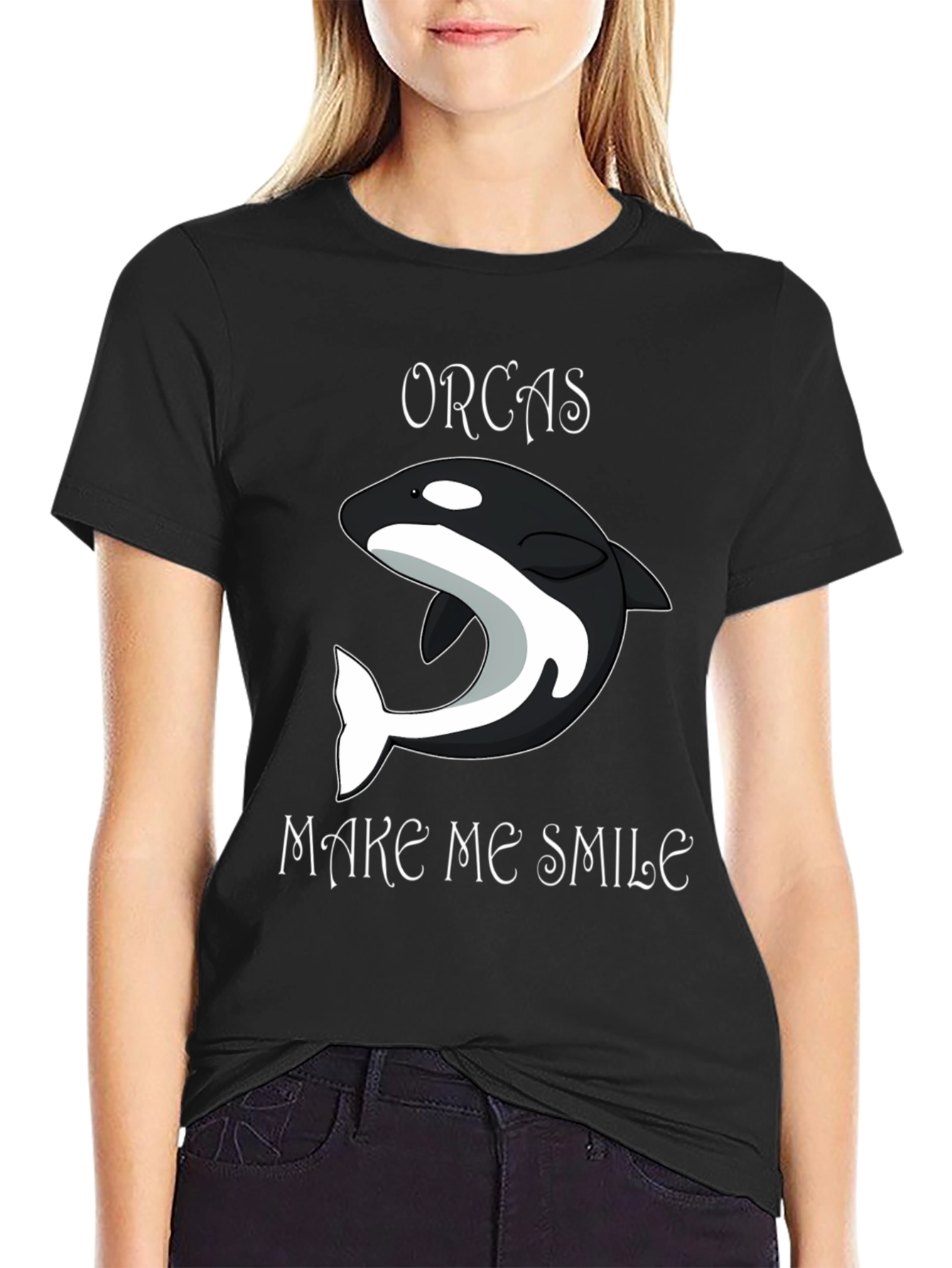 Orcas Make Me Smile Black T-Shirt