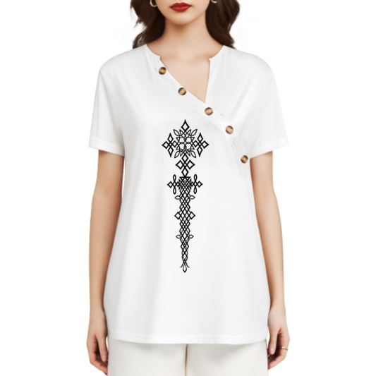 Ethiopian Cross Geometric Graphic Tee – Traditional Heritage Symbol Shirt(z952)