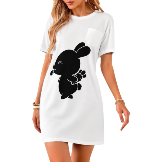 Funny Cheeky Bunny Graphic T-Shirt – Cute Cartoon Rabbit Peace Sign Tee(z922)