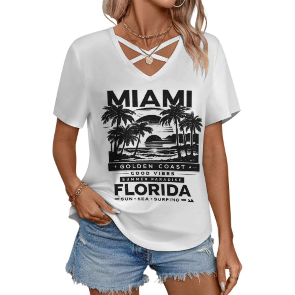 Miami Florida Golden Coast Vintage Beach T-Shirt – Retro Summer Paradise Palm Tree Graphic Tee(z943)