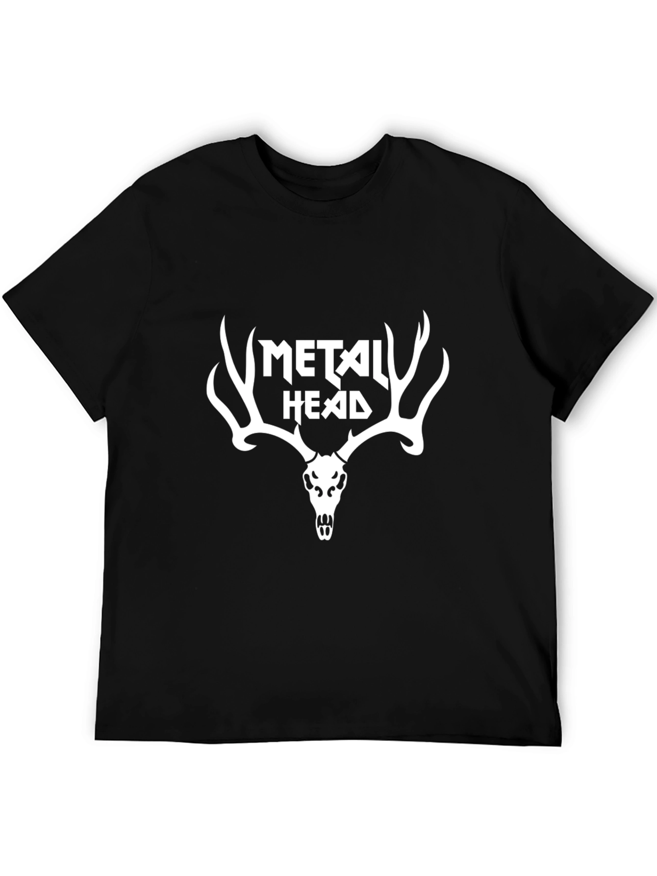 Metal Head Graphic T-Shirt - Antler Skull Design