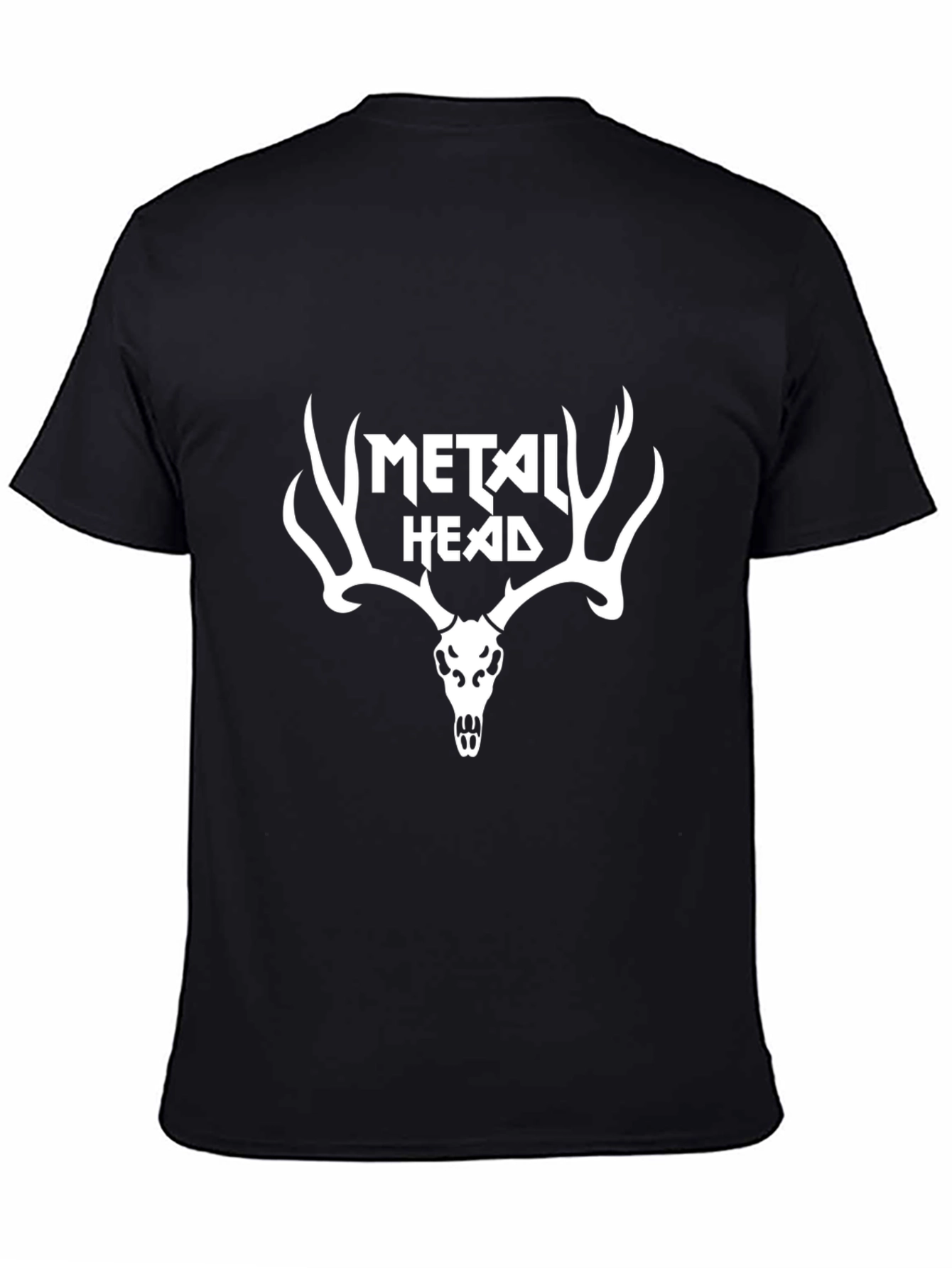 Metal Head Graphic T-Shirt - Antler Skull Design