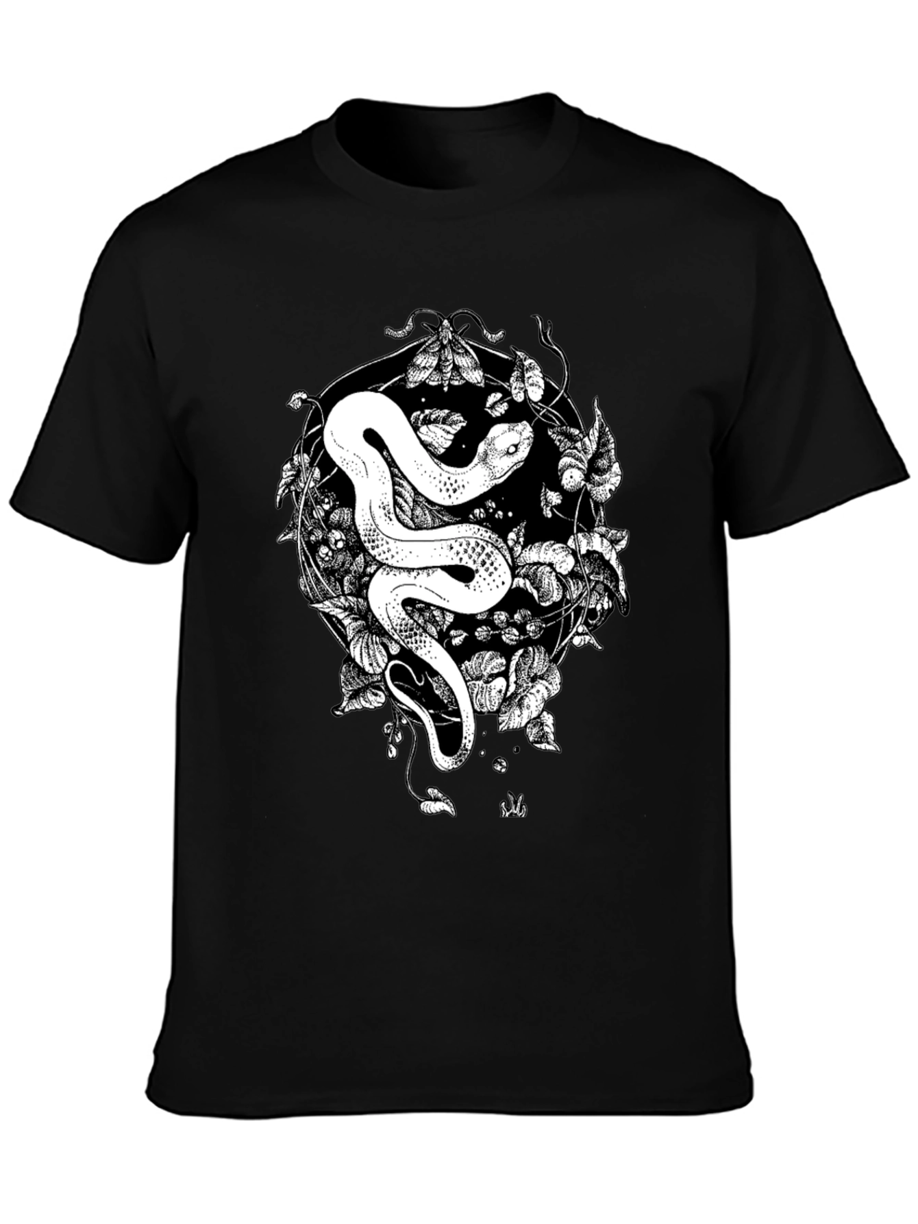 Snake & Moth Graphic Tee - Stylish Black T-Shirt