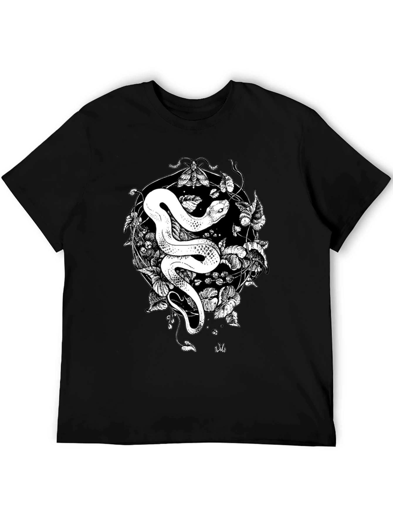 Snake & Moth Graphic Tee - Stylish Black T-Shirt