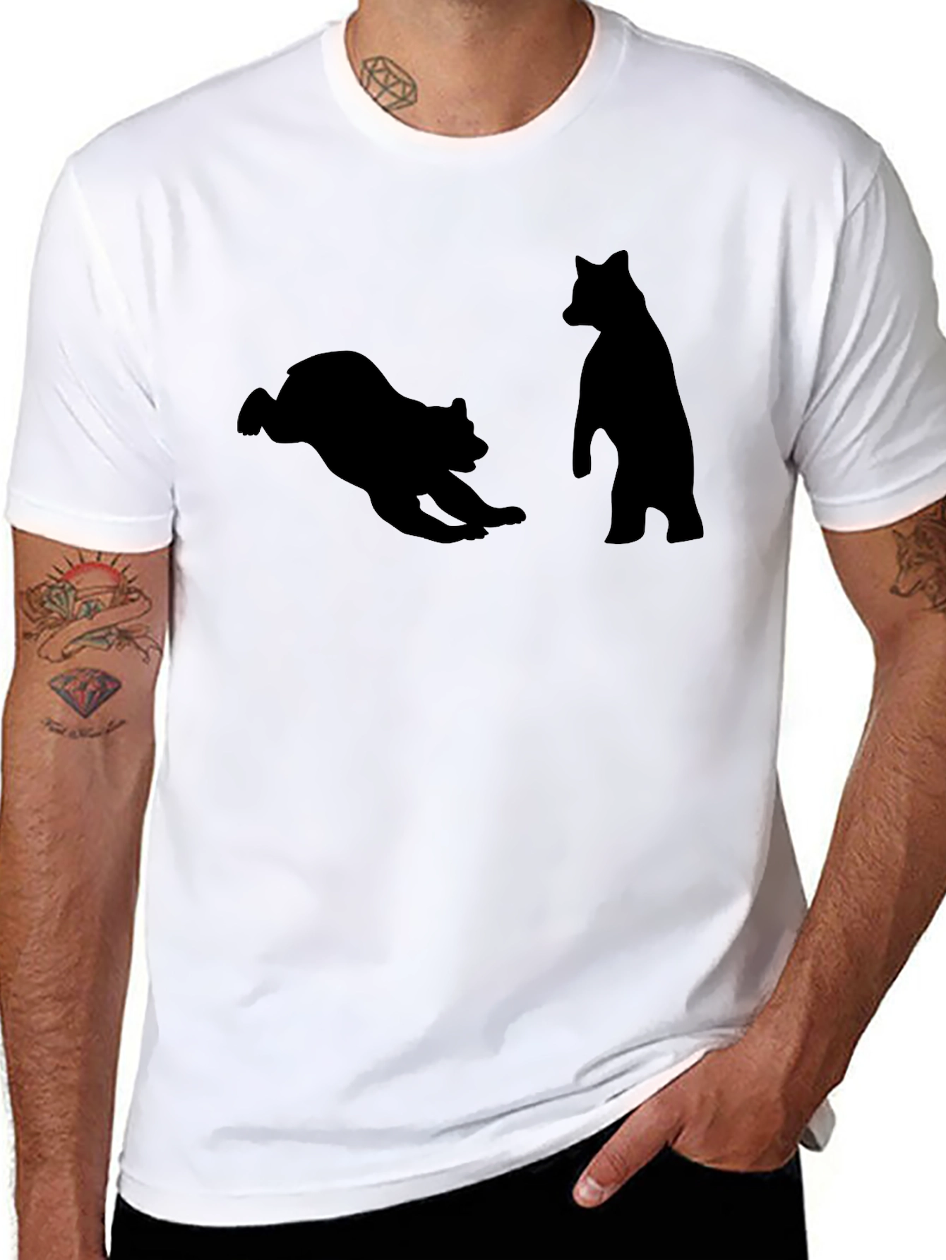 Bear Silhouette Graphic Tee - Black Cotton Shirt