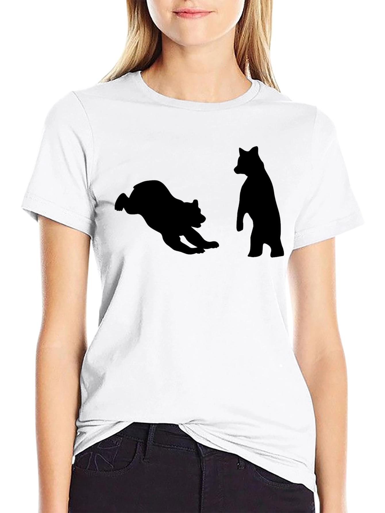 Bear Silhouette Graphic Tee - Black Cotton Shirt