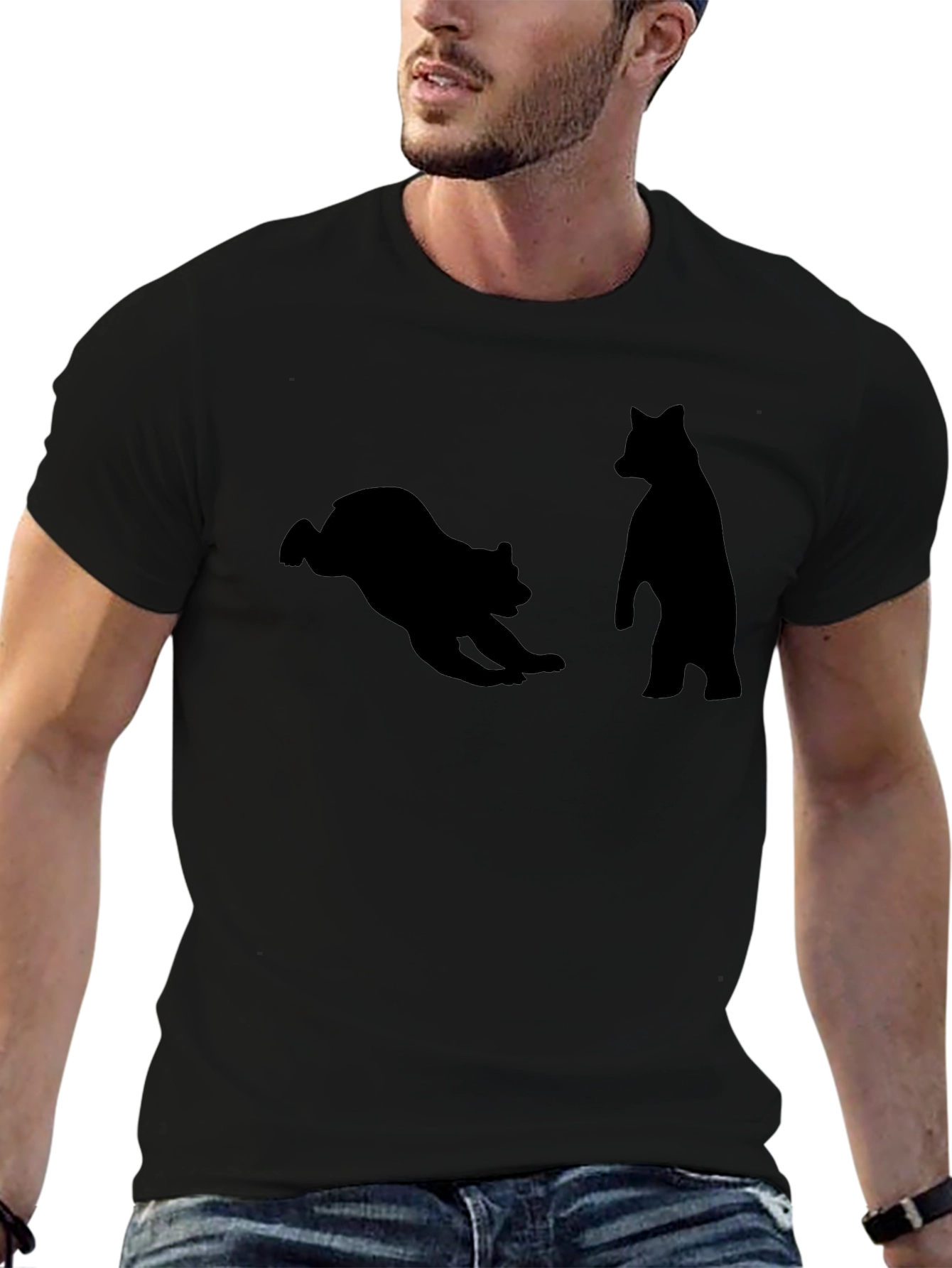 Bear Silhouette Graphic Tee - Black Cotton Shirt