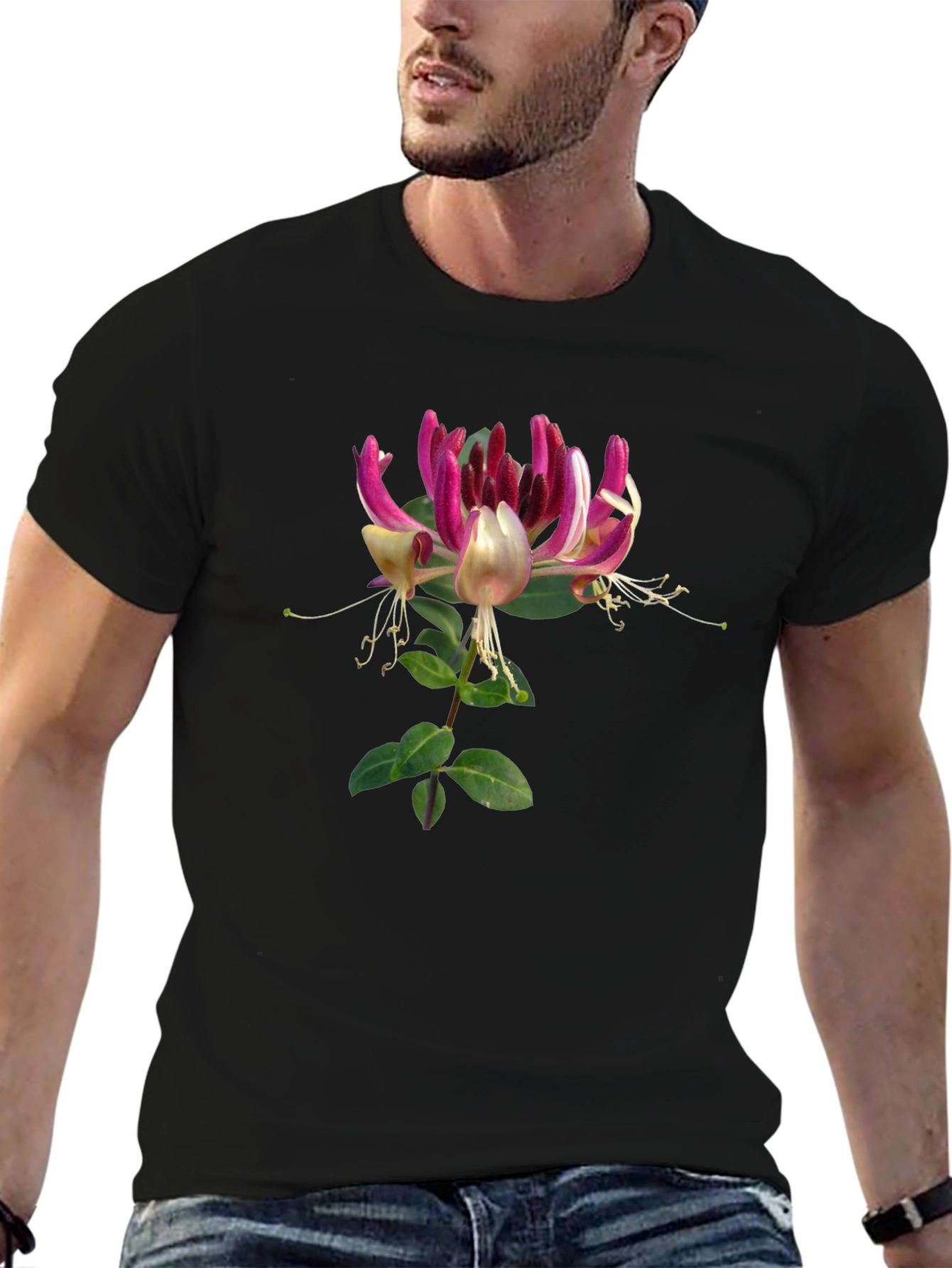 Floral Honeysuckle T-Shirt - Black Cotton Tee