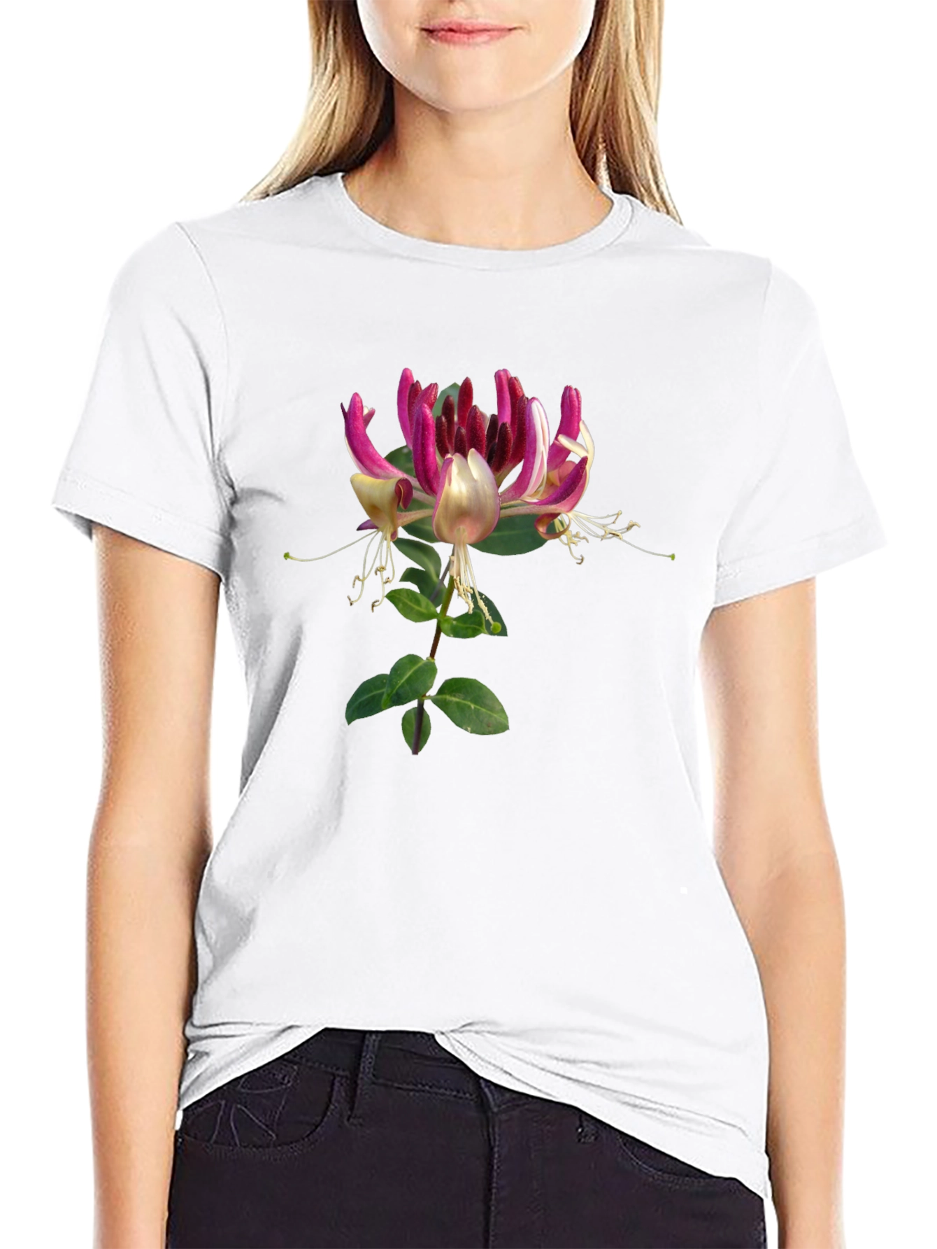 Floral Honeysuckle T-Shirt - Black Cotton Tee