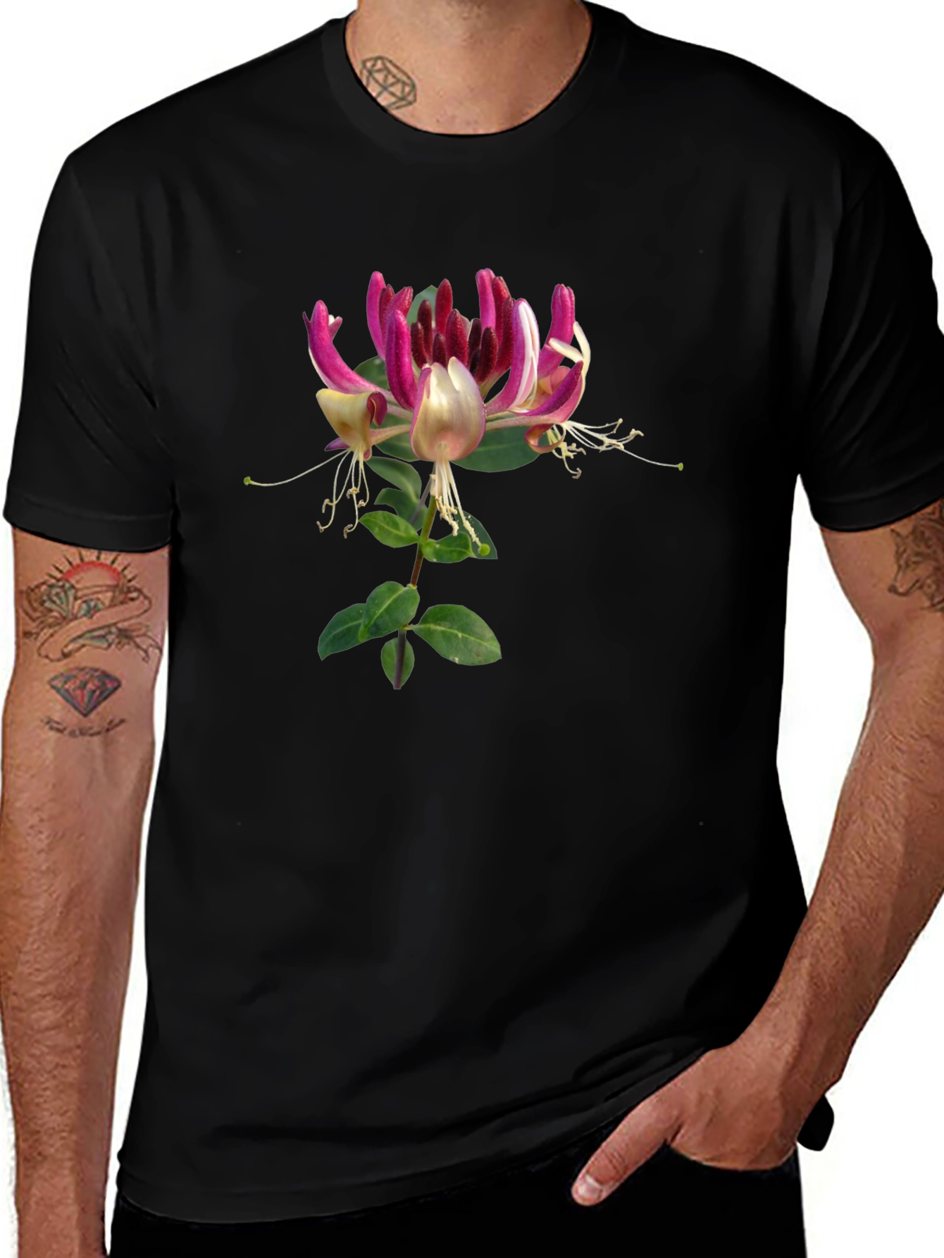 Floral Honeysuckle T-Shirt - Black Cotton Tee