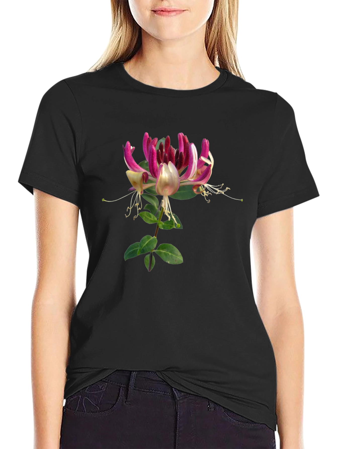 Floral Honeysuckle T-Shirt - Black Cotton Tee