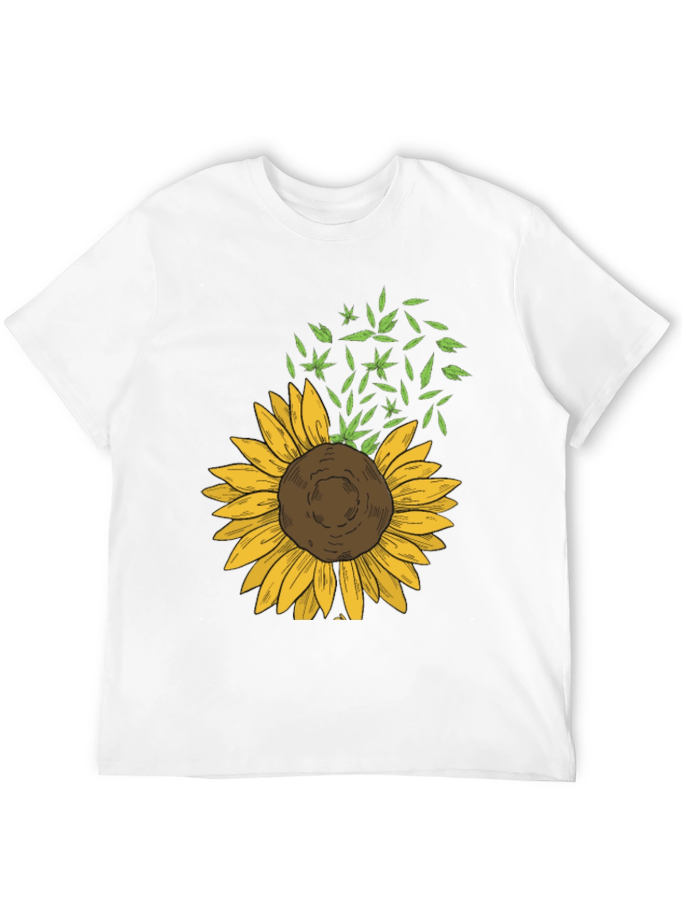 Sunflower & Leaf Print Black T-Shirt