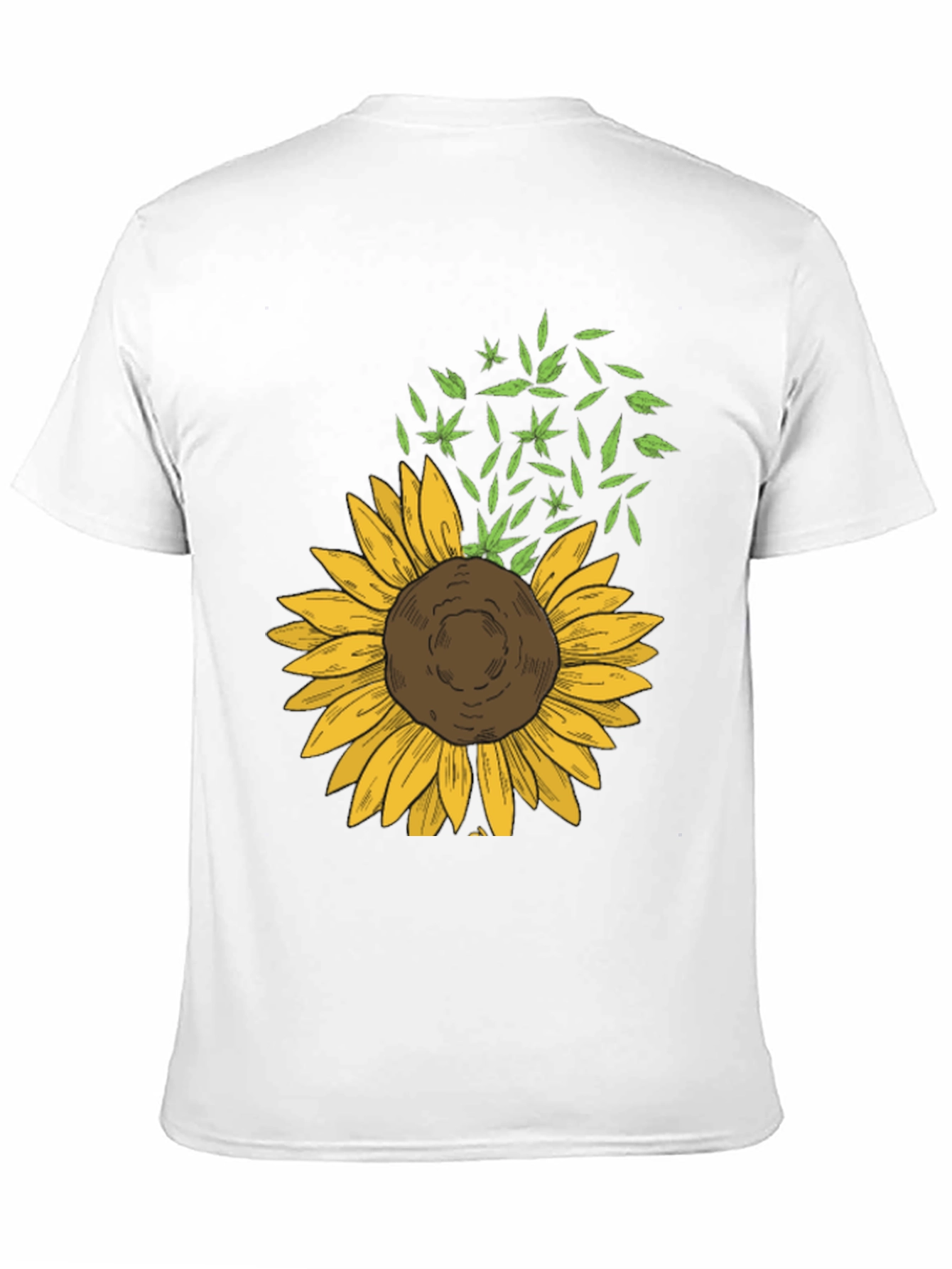 Sunflower & Leaf Print Black T-Shirt