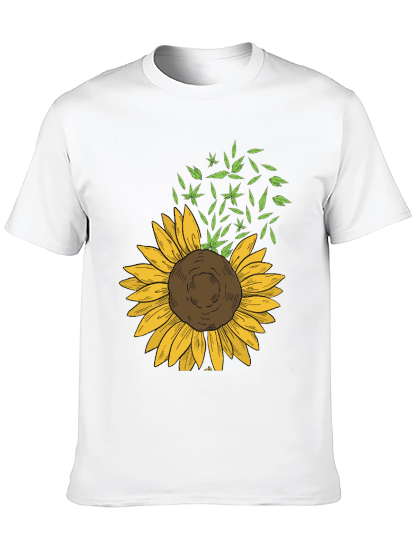 Sunflower & Leaf Print Black T-Shirt