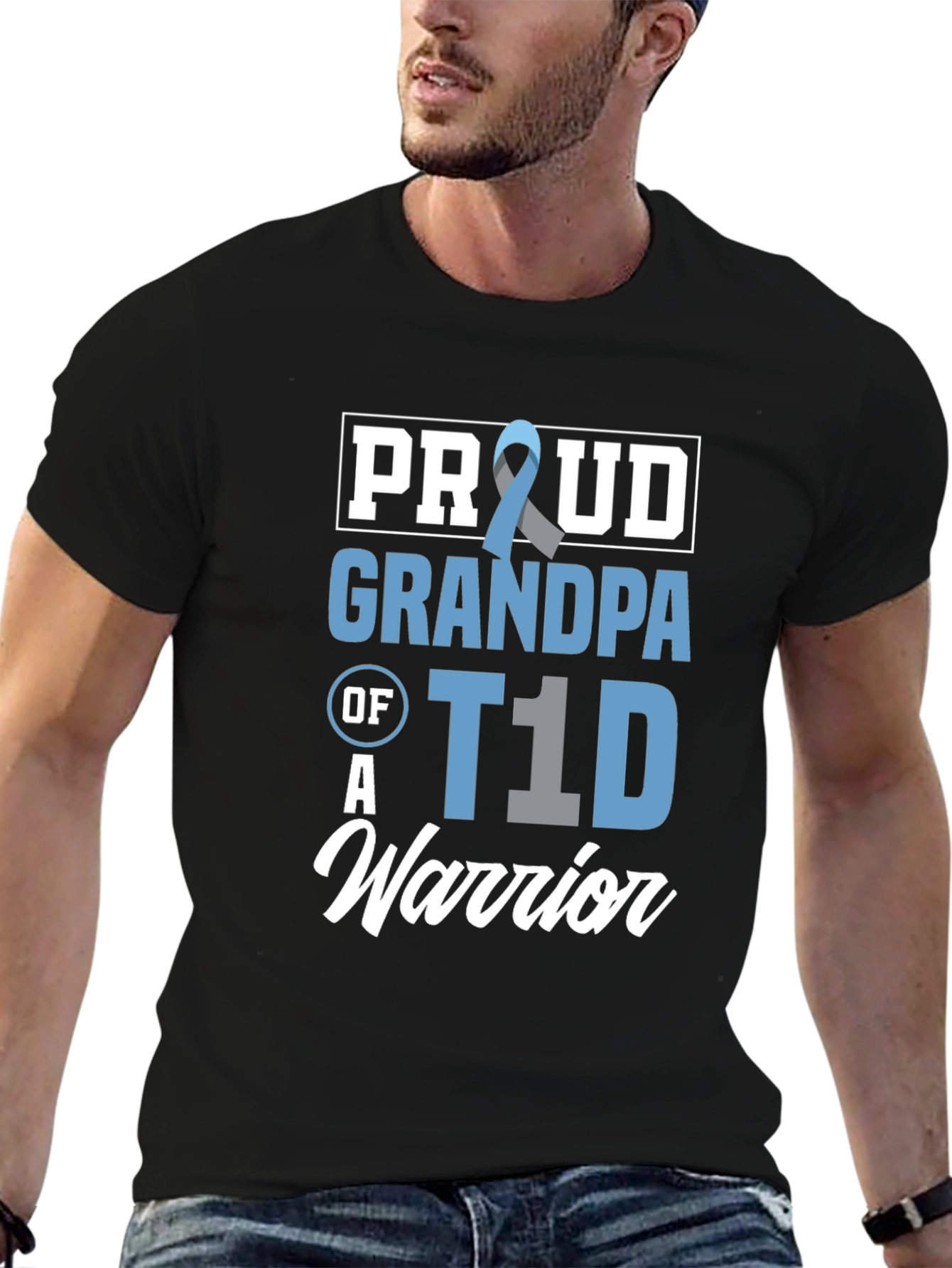 Proud Grandpa T1D Warrior Black Graphic Tee