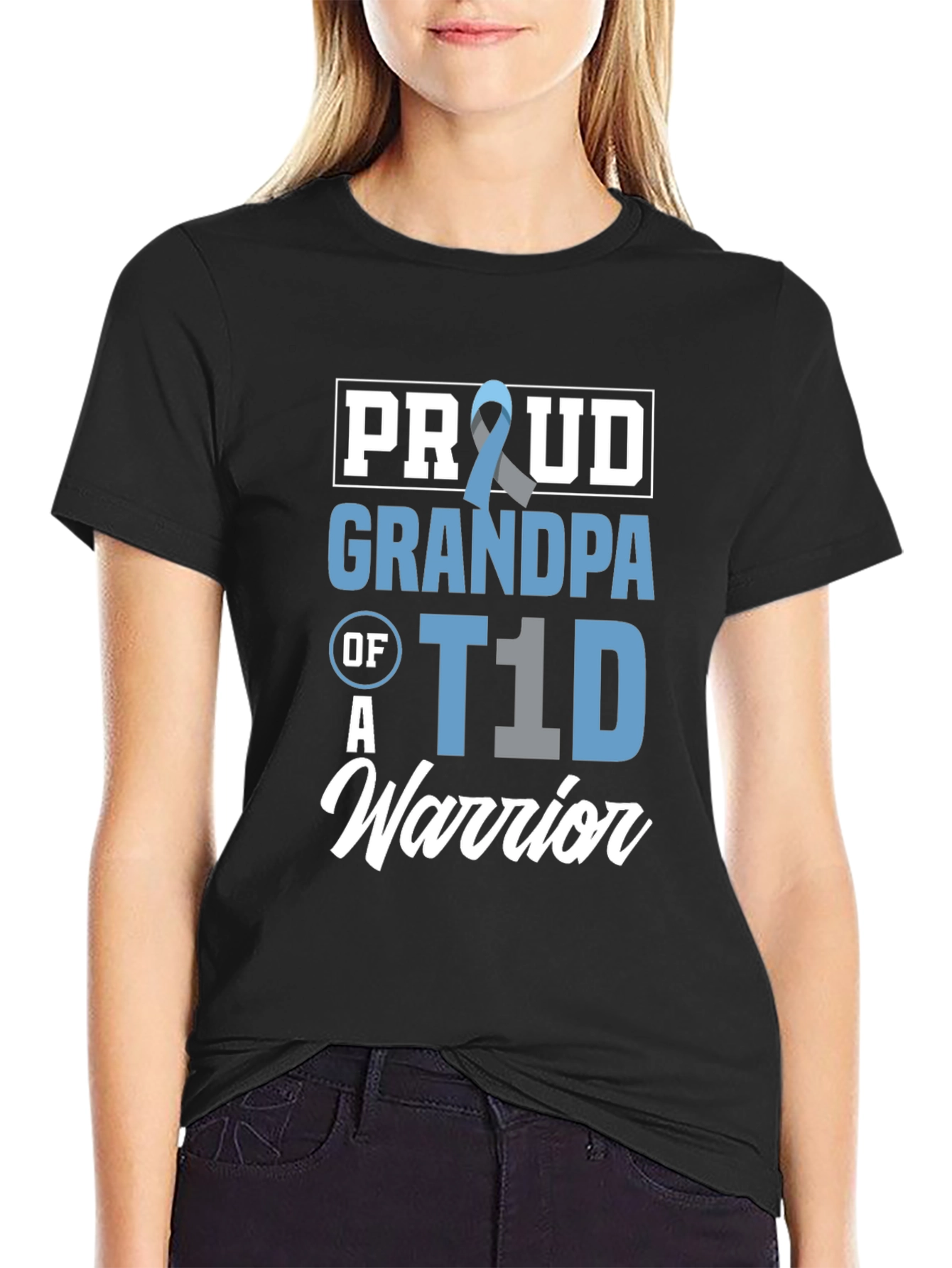Proud Grandpa T1D Warrior Black Graphic Tee