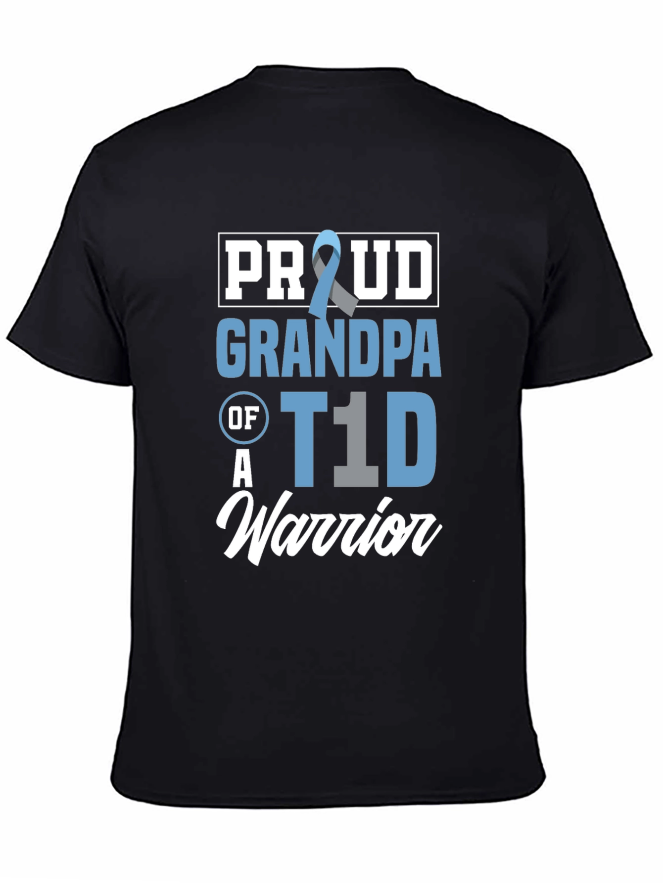 Proud Grandpa T1D Warrior Black Graphic Tee