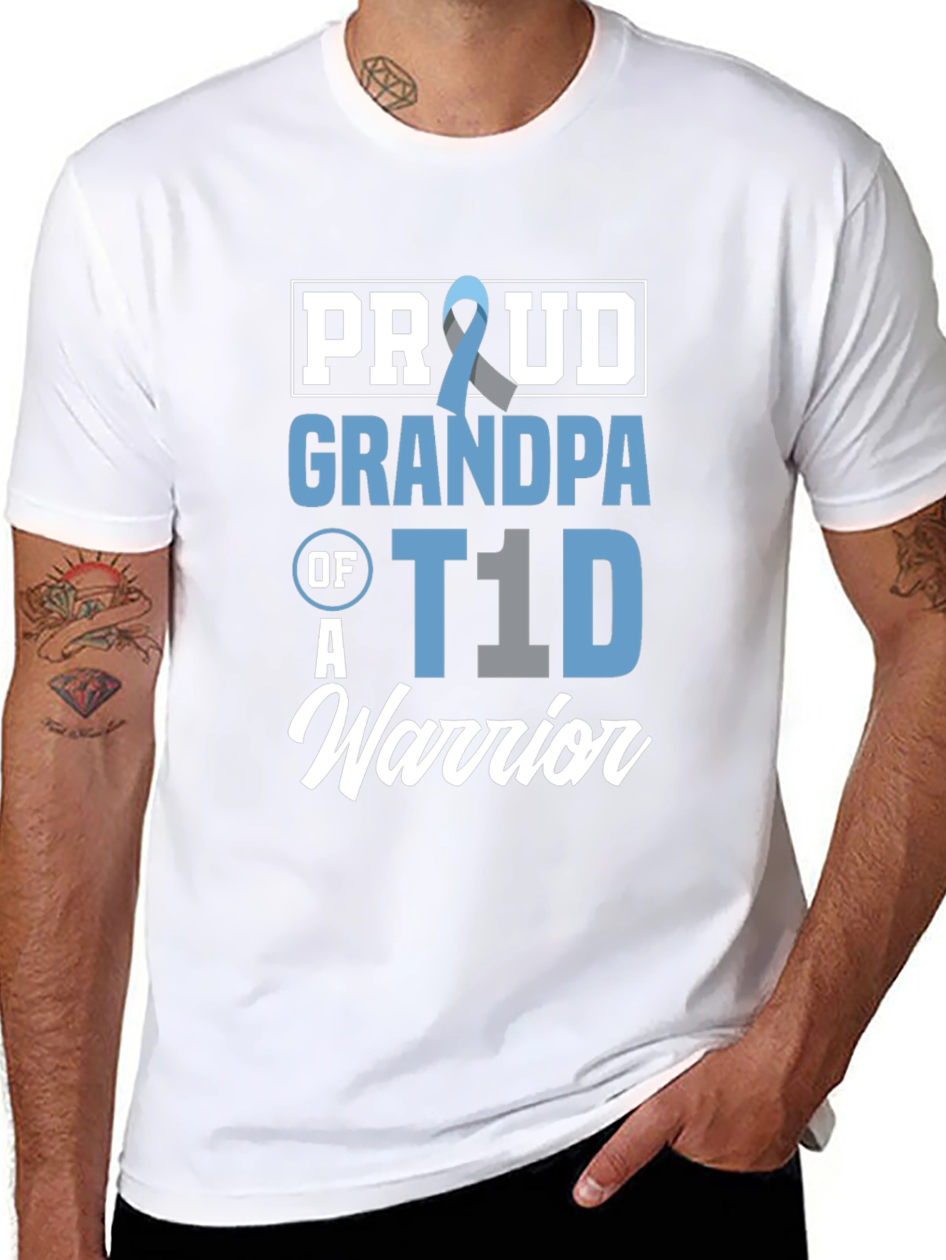 Proud Grandpa T1D Warrior Black Graphic Tee