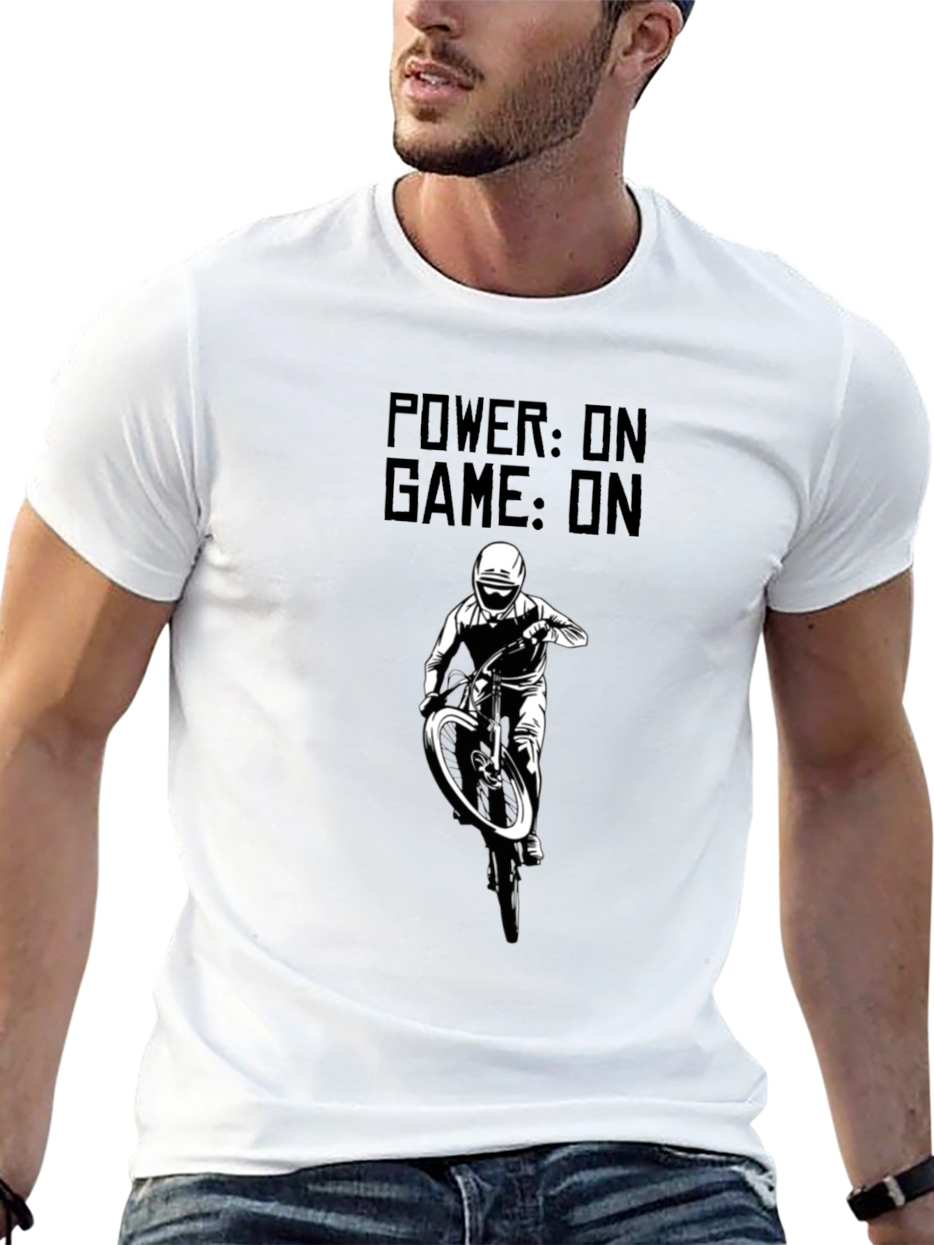 Power On Game On Biker T-Shirt
