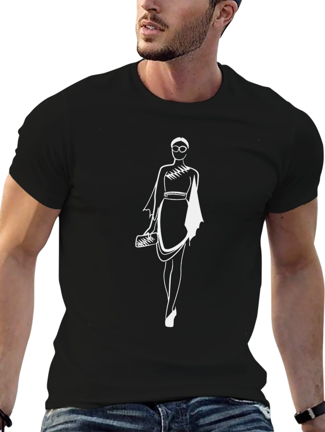 Black T-Shirt with Fashion Sketch